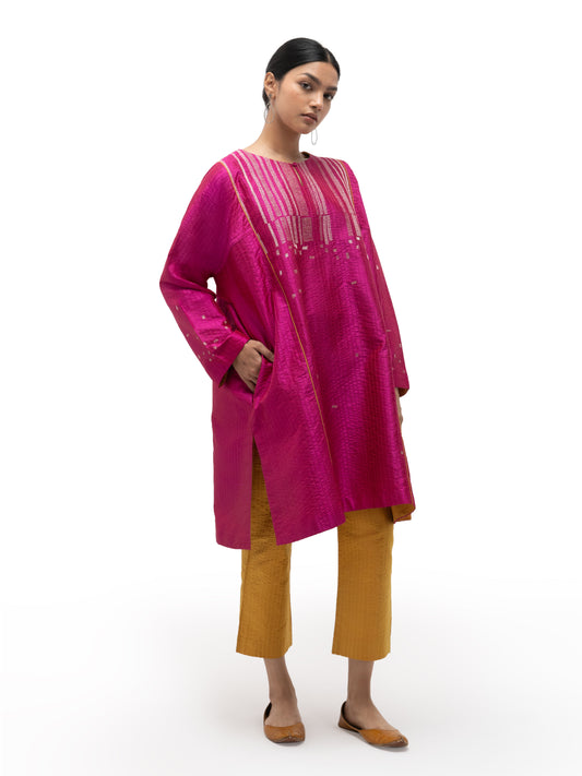Hand Embroidered Silk Feron with Contemporary Embroidery – Pink