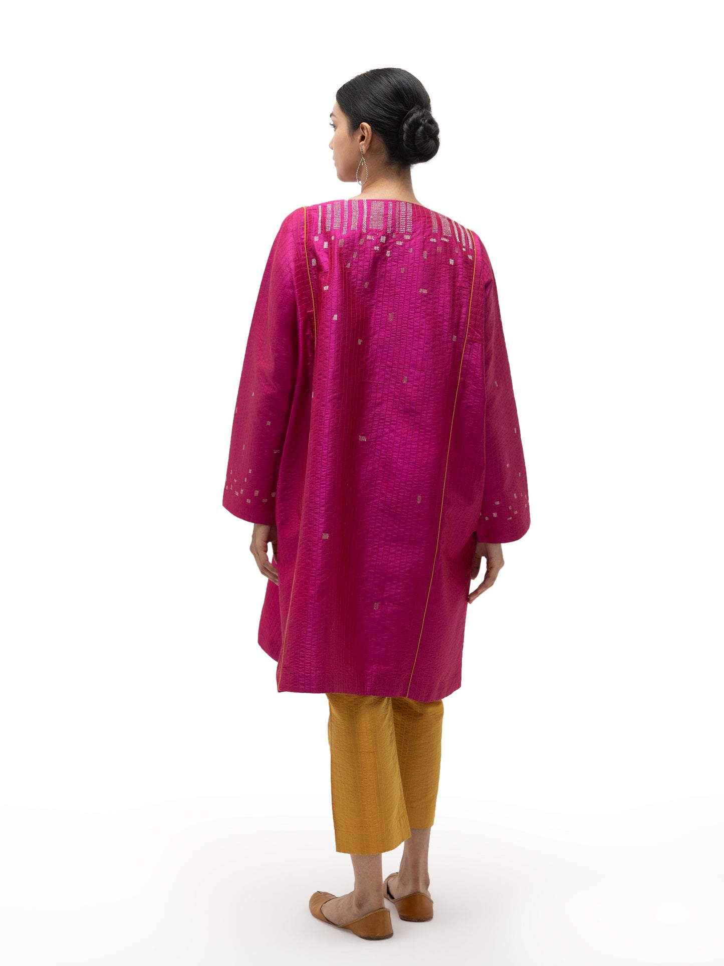Hand Embroidered Silk Feron with Contemporary Embroidery – Pink