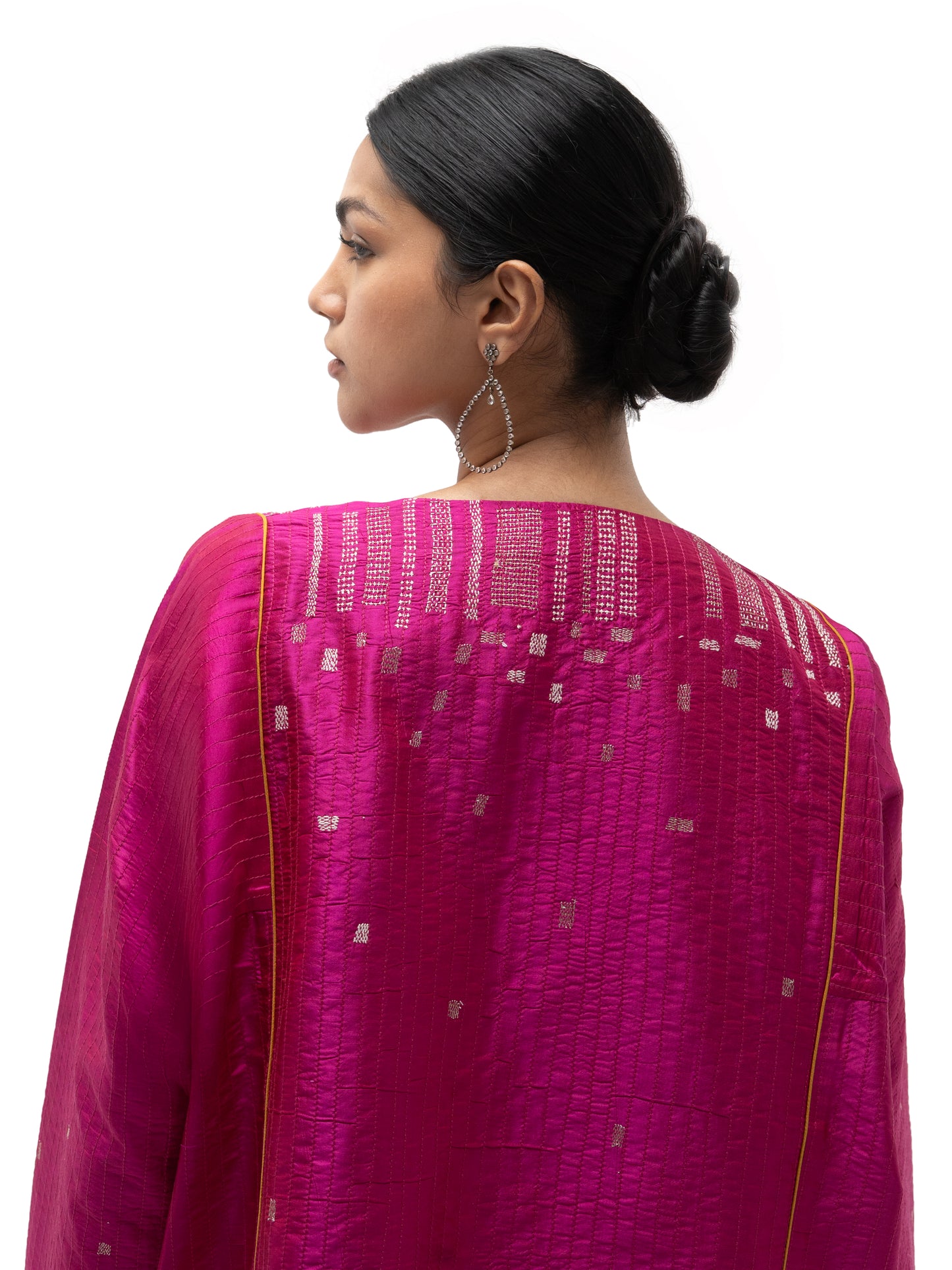 Hand Embroidered Silk Feron with Contemporary Embroidery – Pink