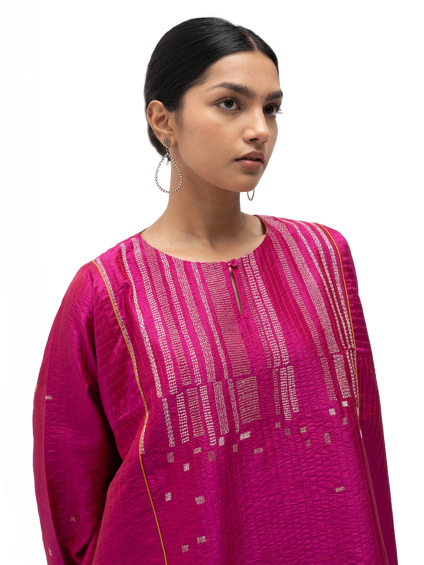 Hand Embroidered Silk Feron with Contemporary Embroidery – Pink