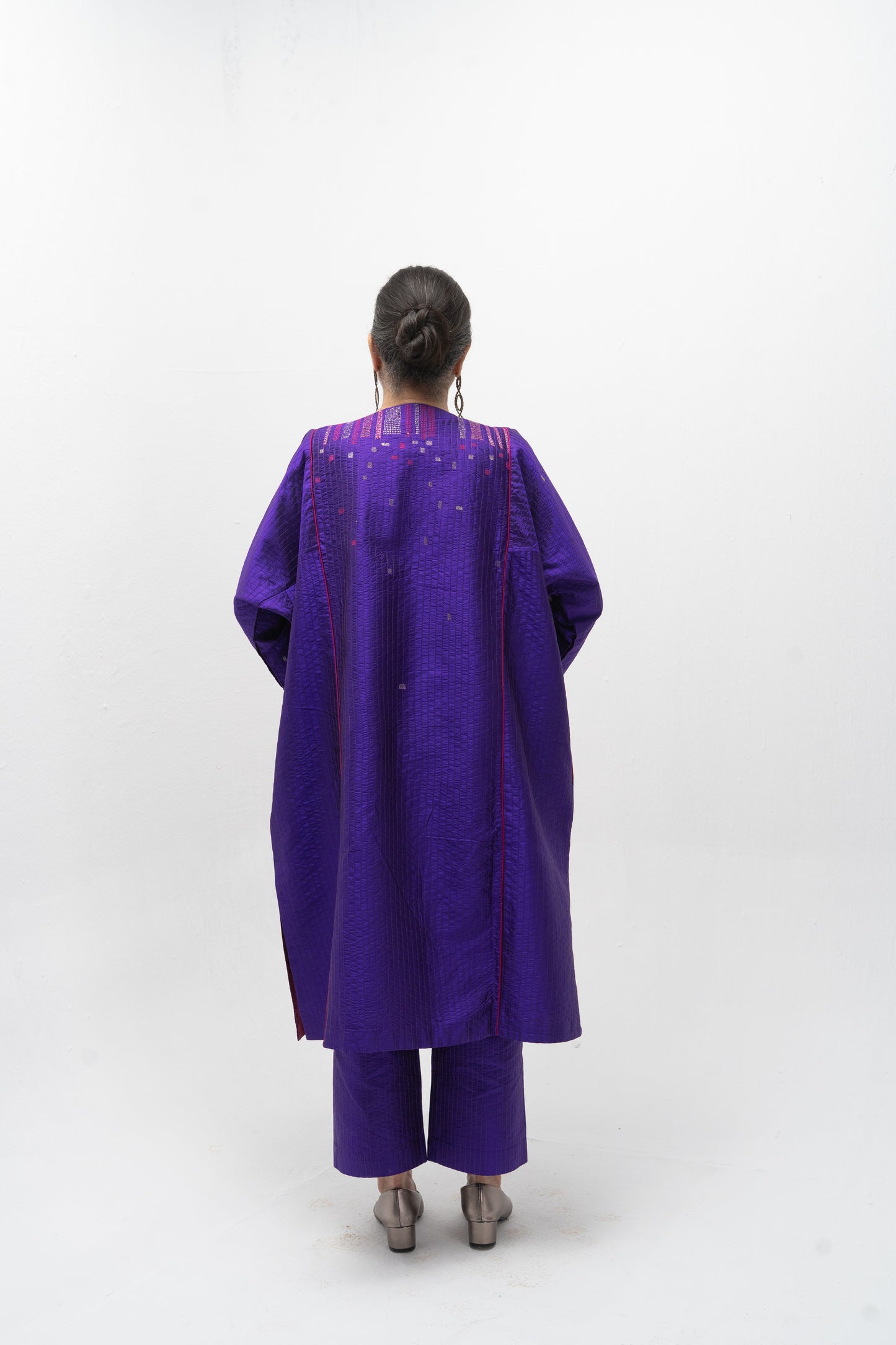 Hand Embroidered Silk Feron with Contemporary Embroidery – Purple