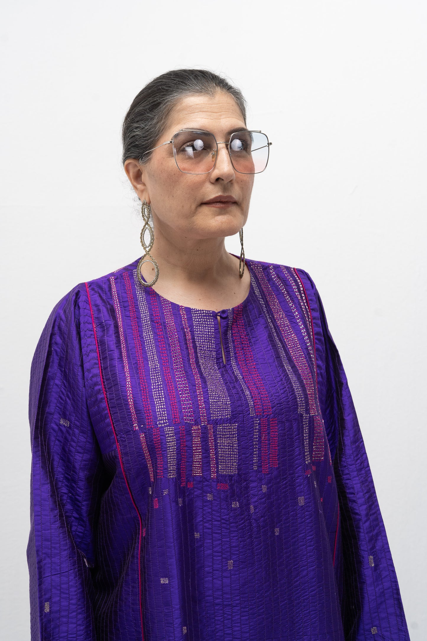 Hand Embroidered Silk Feron with Contemporary Embroidery – Purple