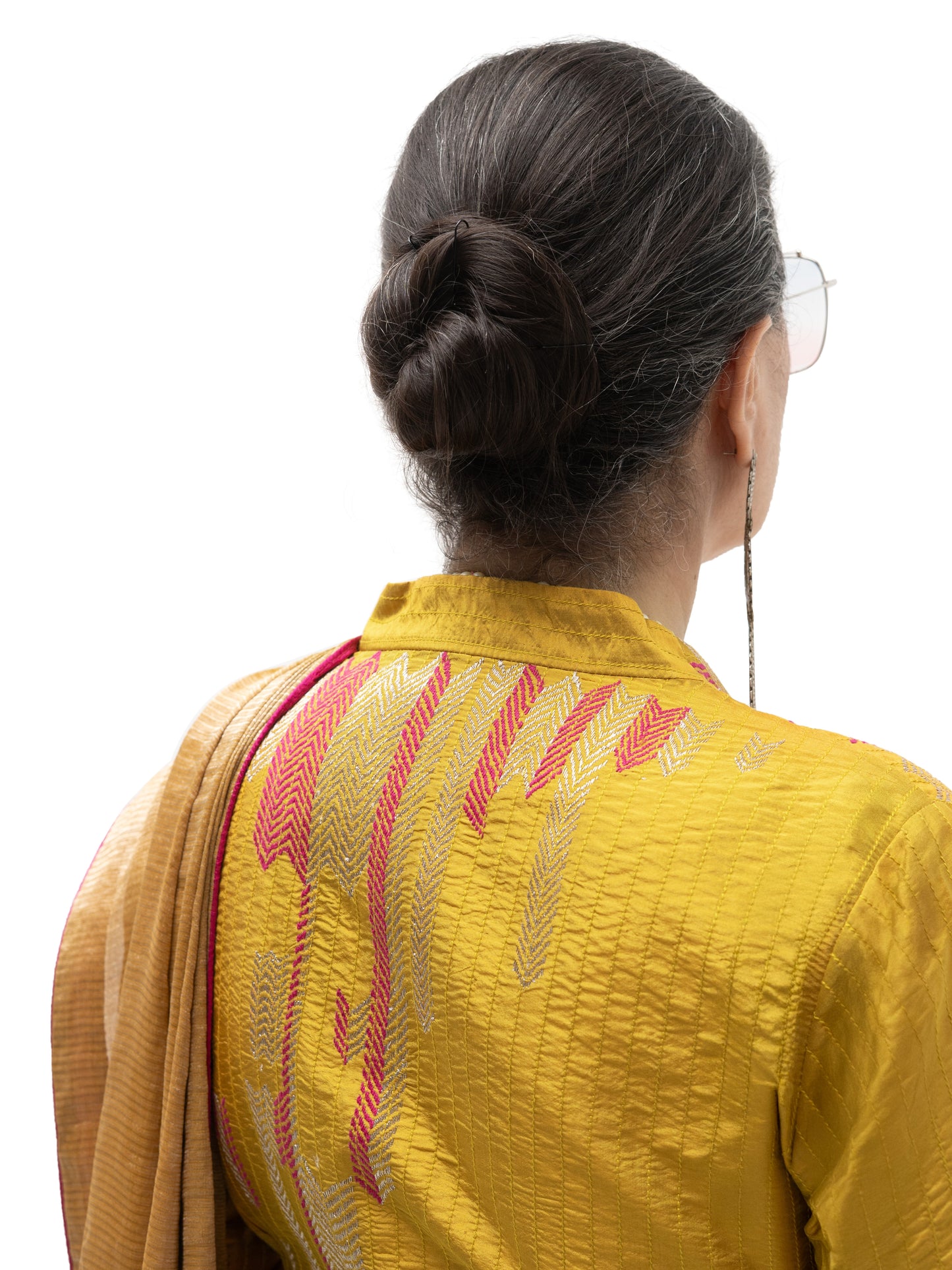Hand Embroidered Silk Blouse with Stitch Detail – Yellow