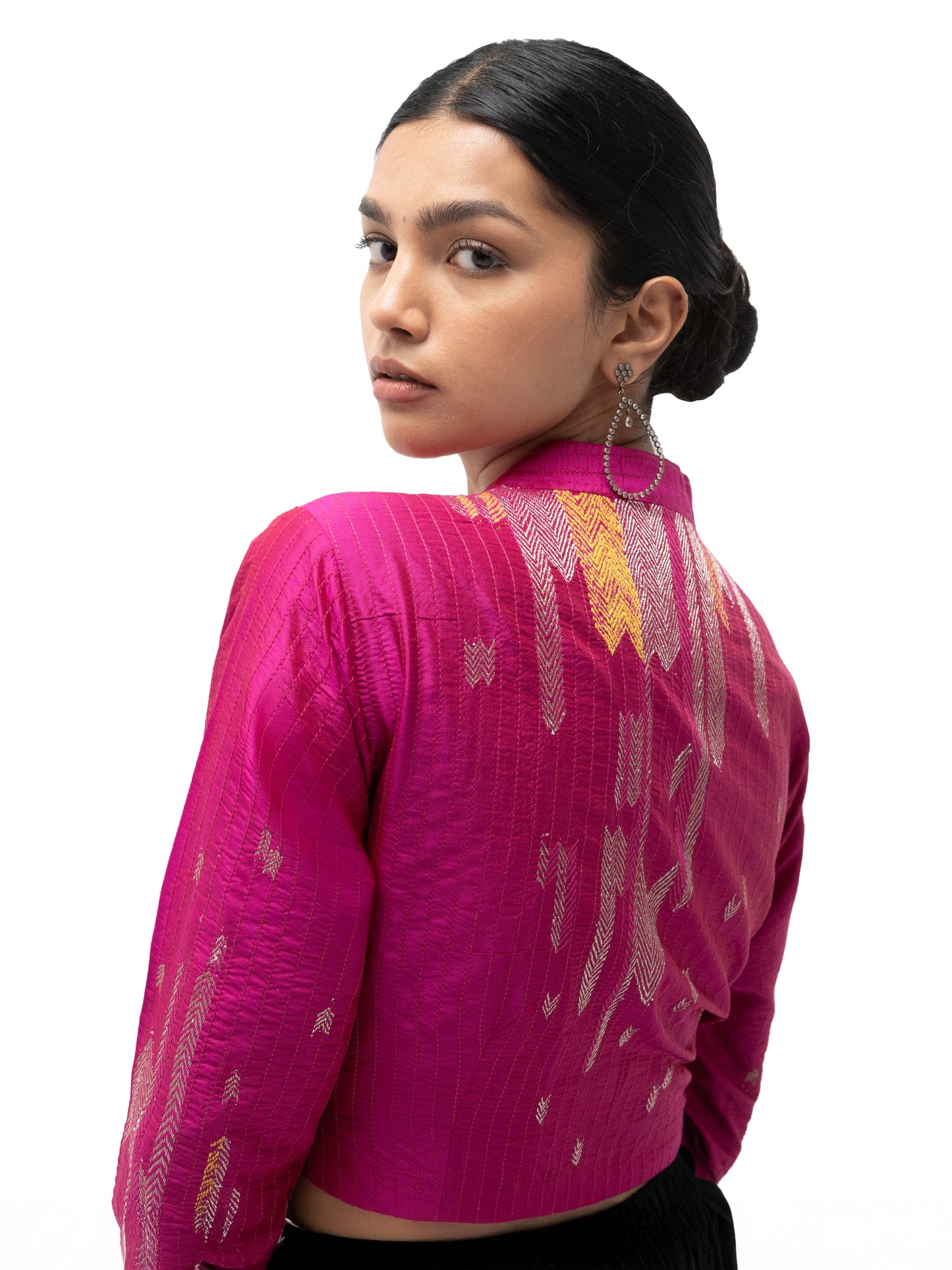 Hand Embroidered Silk Blouse with Stitch Details – Pink