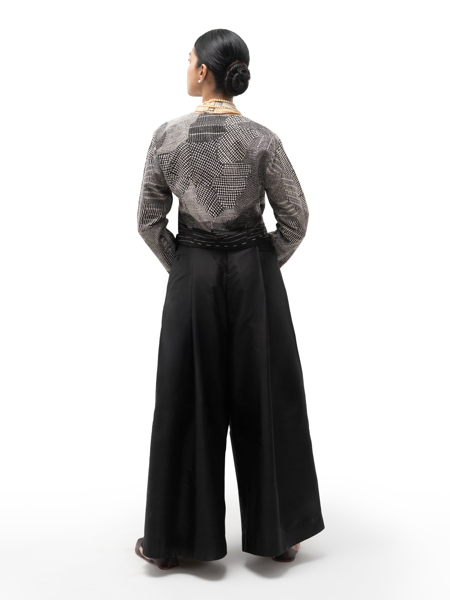Silk Engineered Formal Overlap Pants – Black