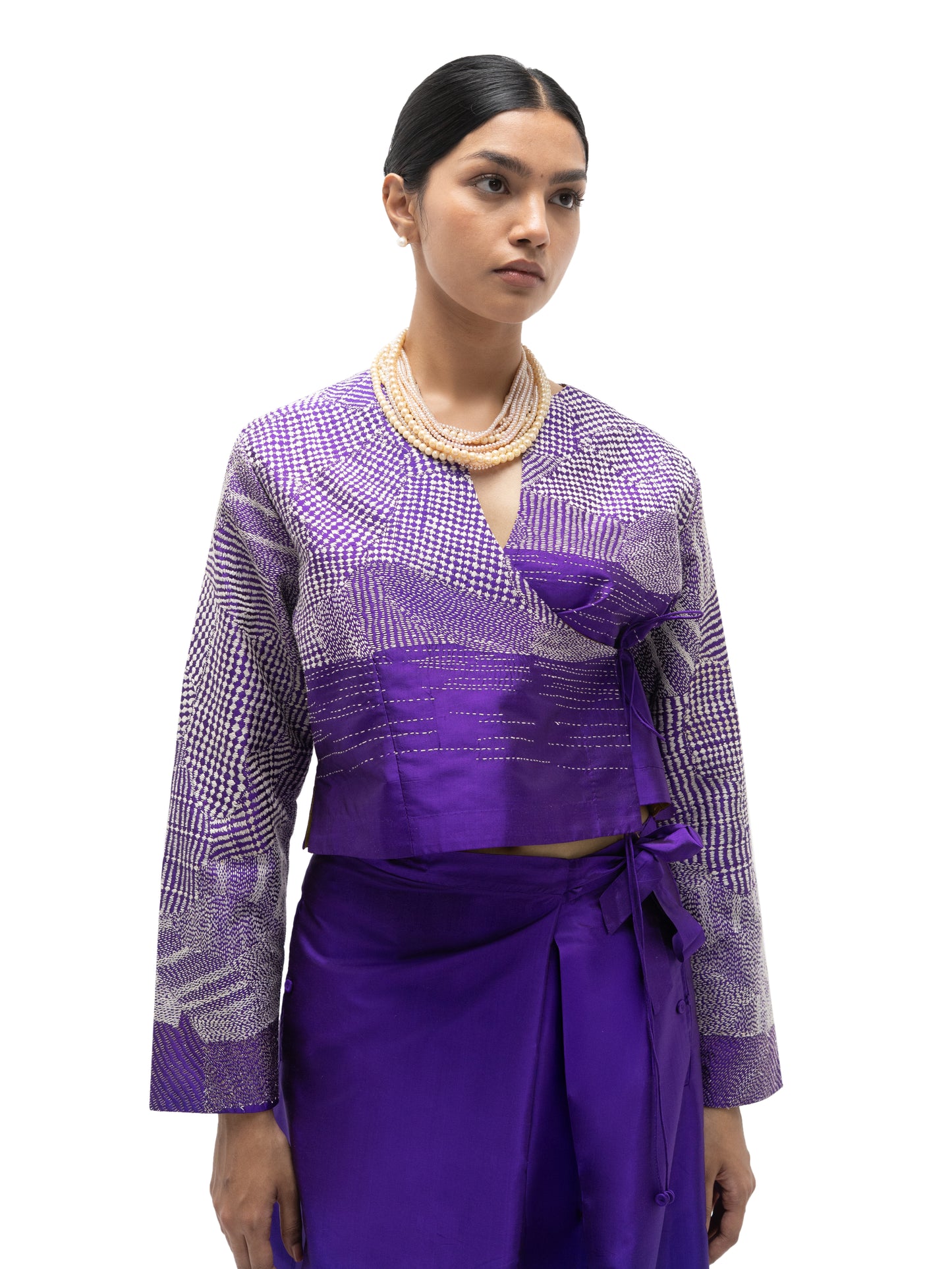 Silk Engineered Formal Overlap Pants – Purple