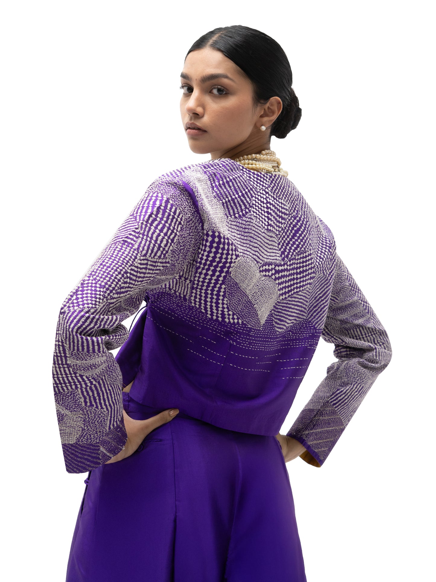 Silk Engineered Formal Overlap Pants – Purple