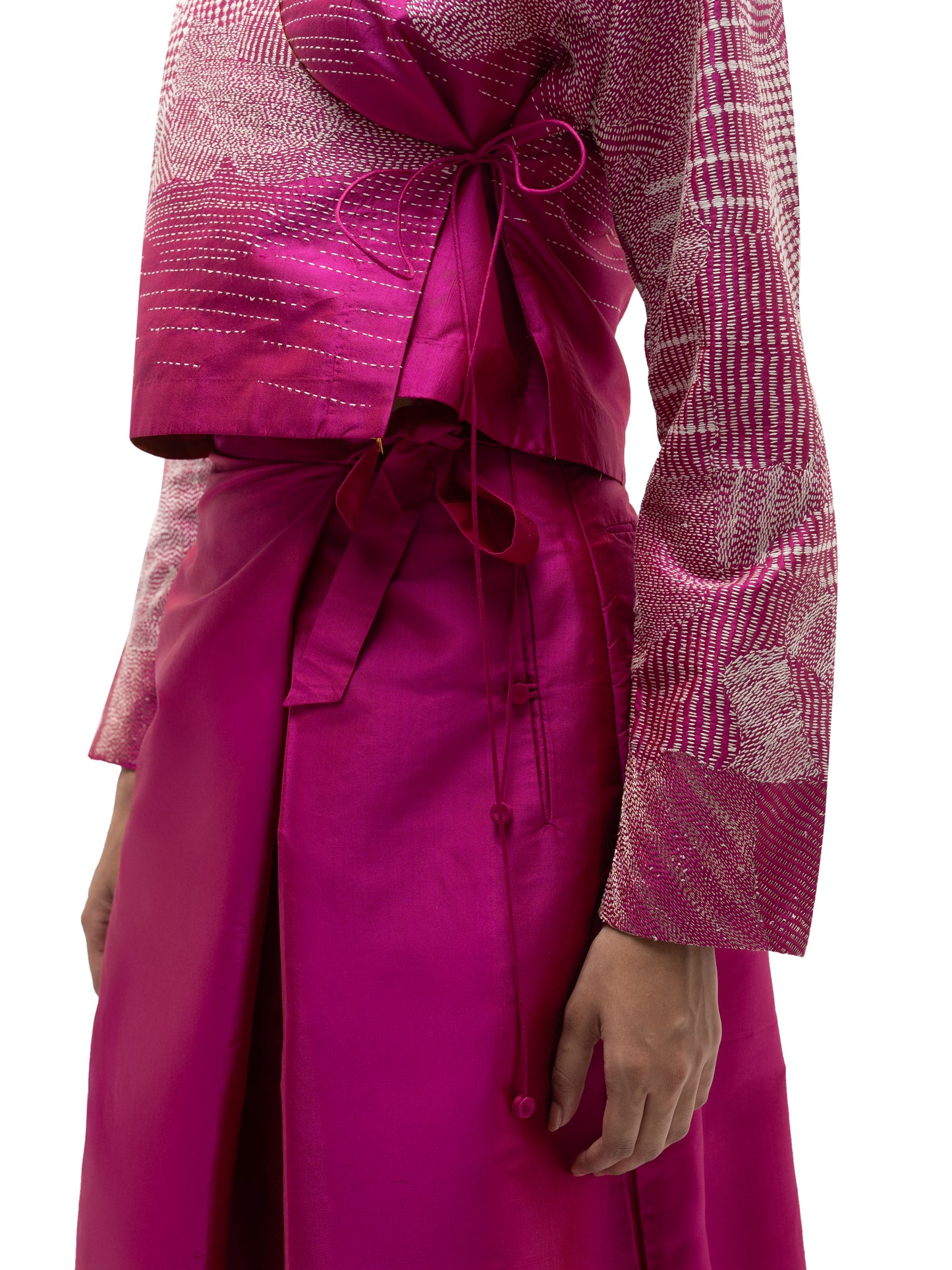 Silk Engineered Formal Overlap Pants – Pink