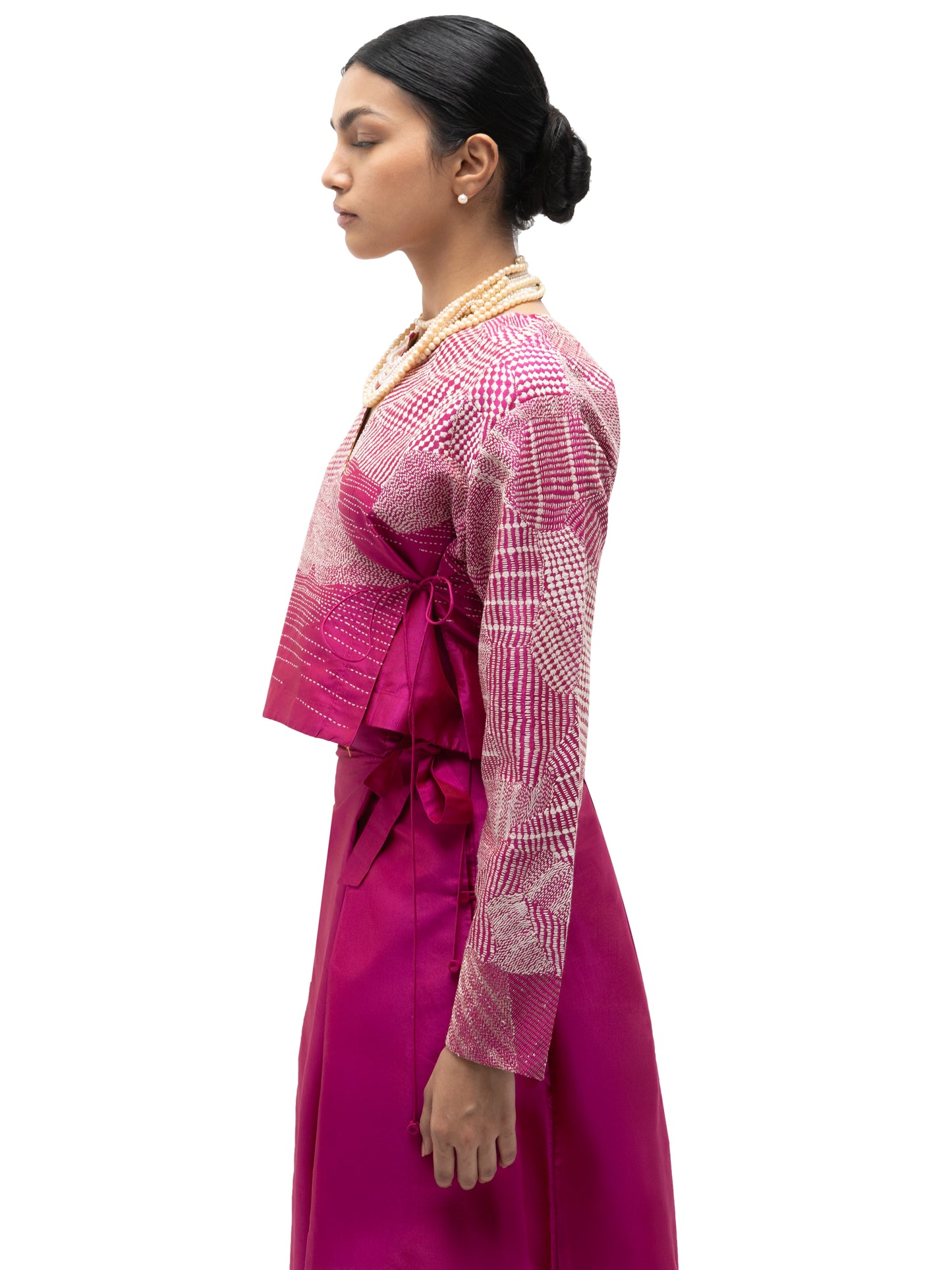 Silk Engineered Formal Overlap Pants – Pink
