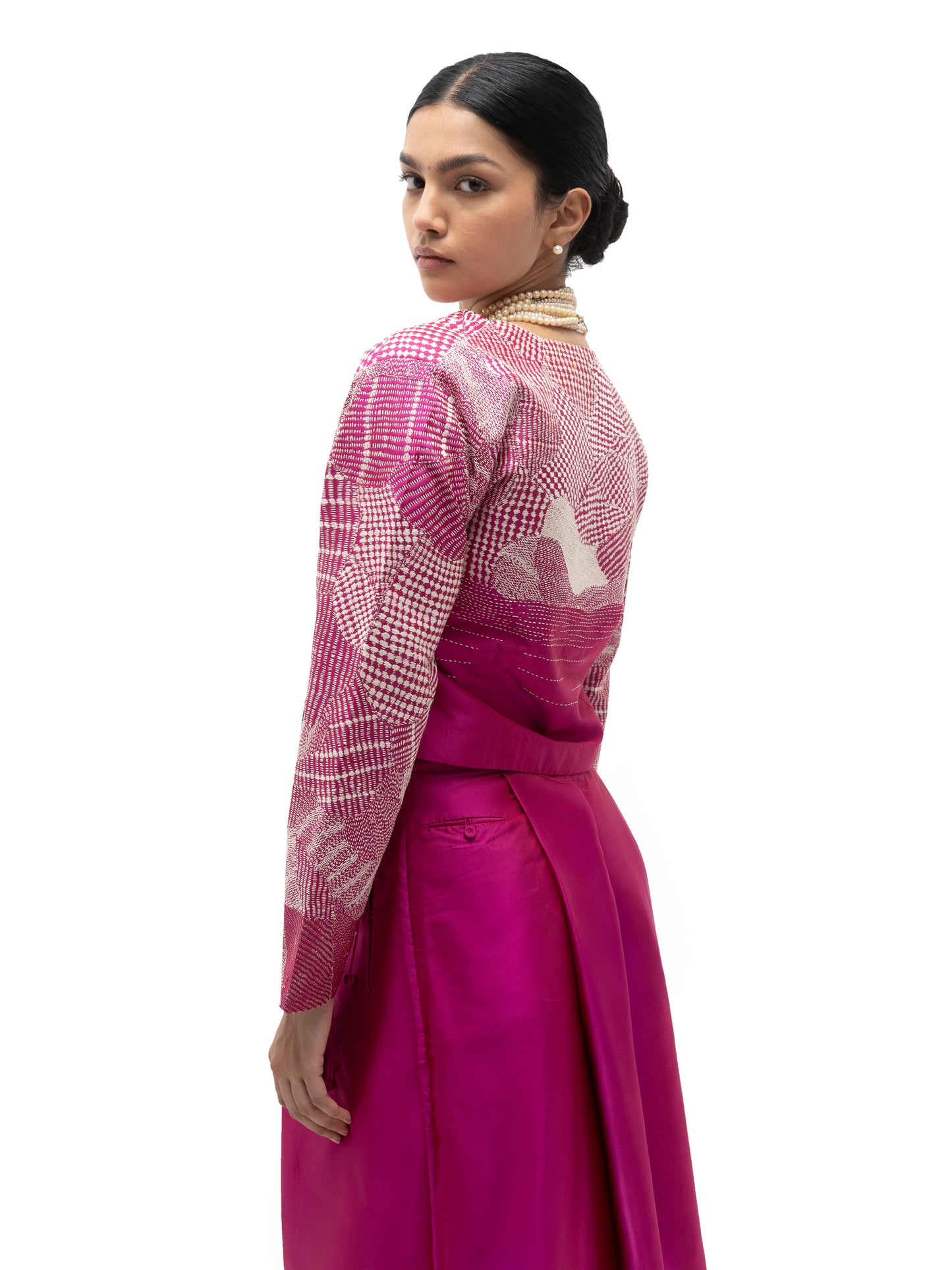 Silk Engineered Formal Overlap Pants – Pink