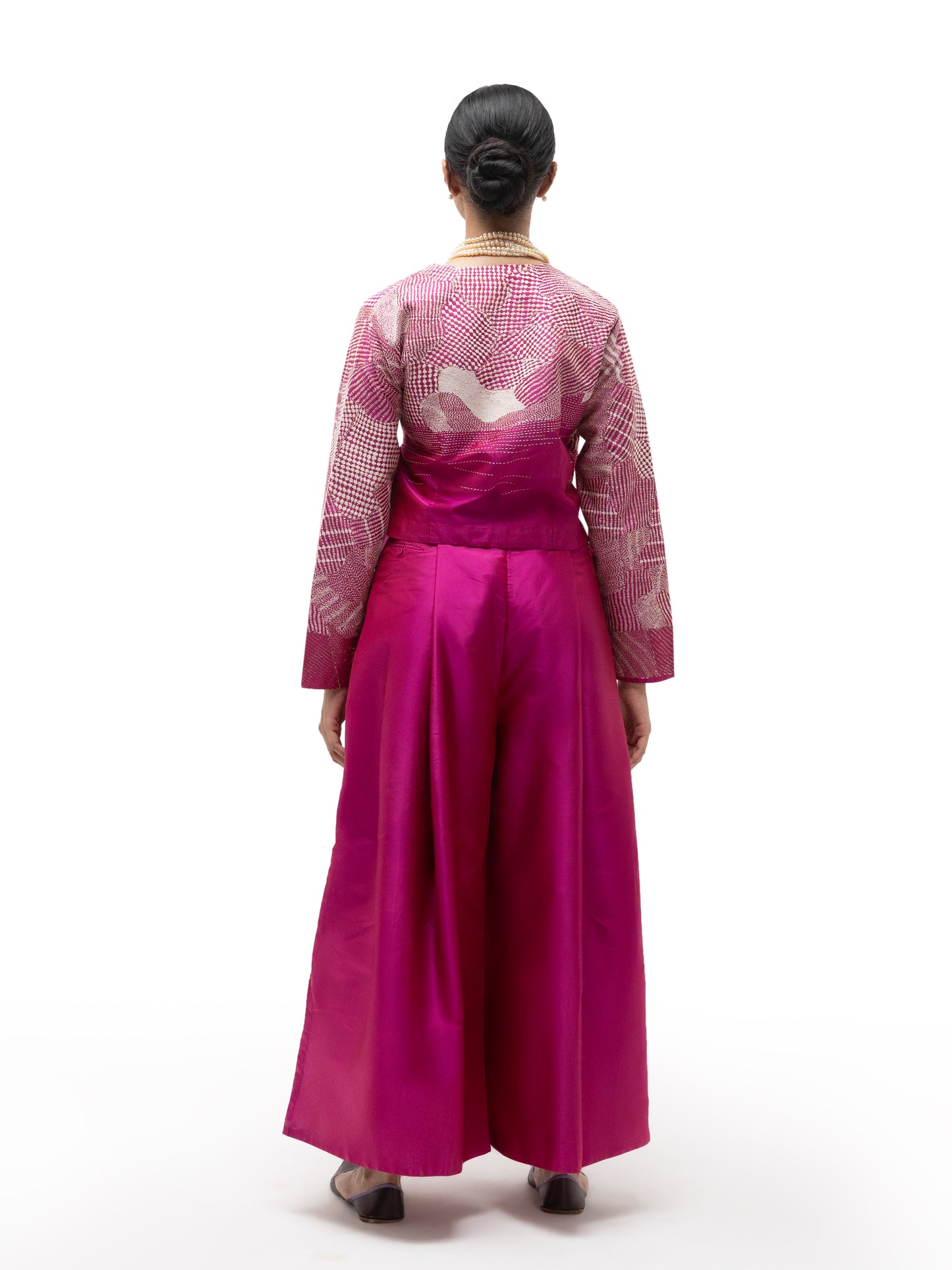 Silk Engineered Formal Overlap Pants – Pink