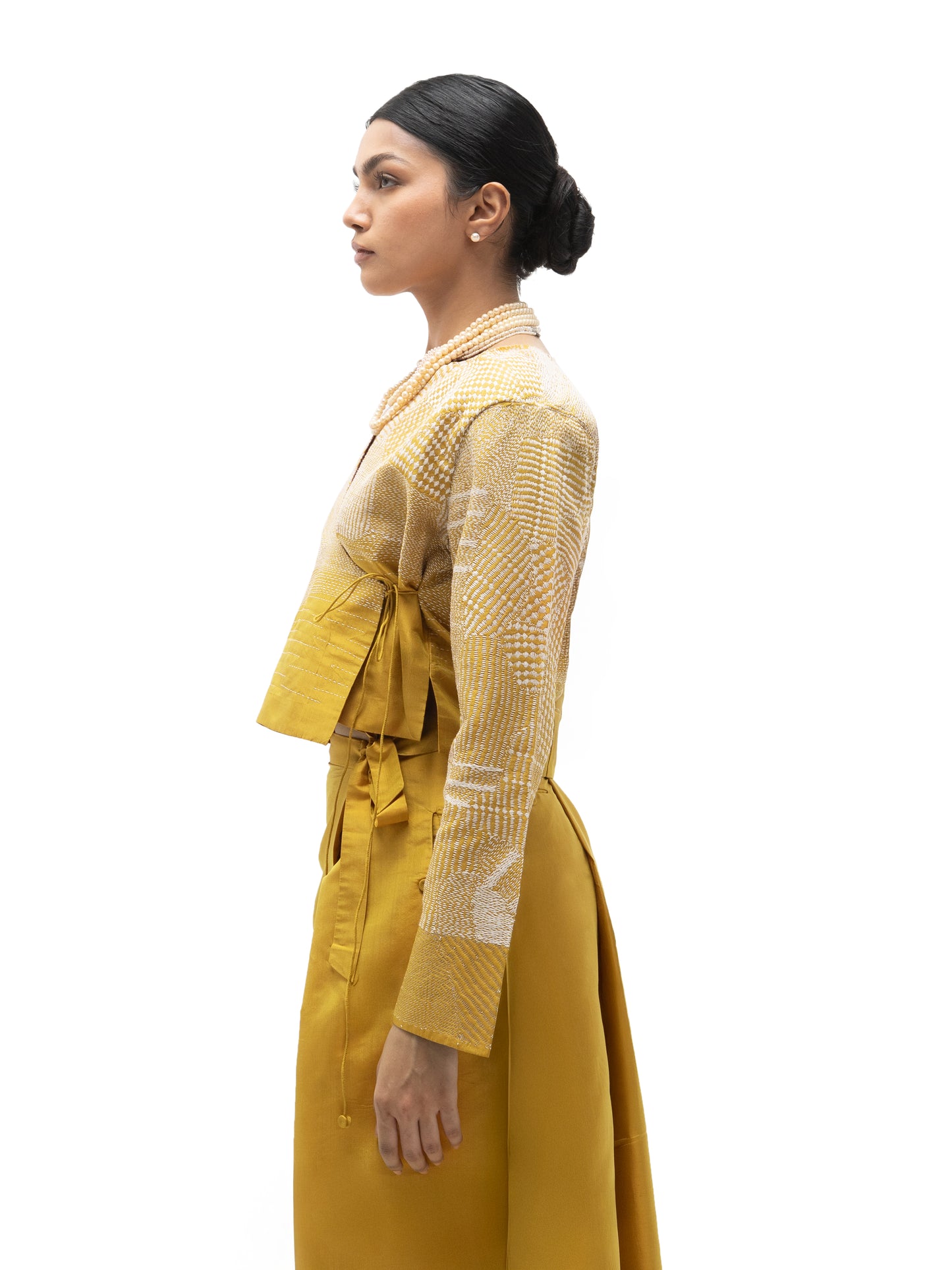 Silk Engineered Formal Overlap Pants – Yellow
