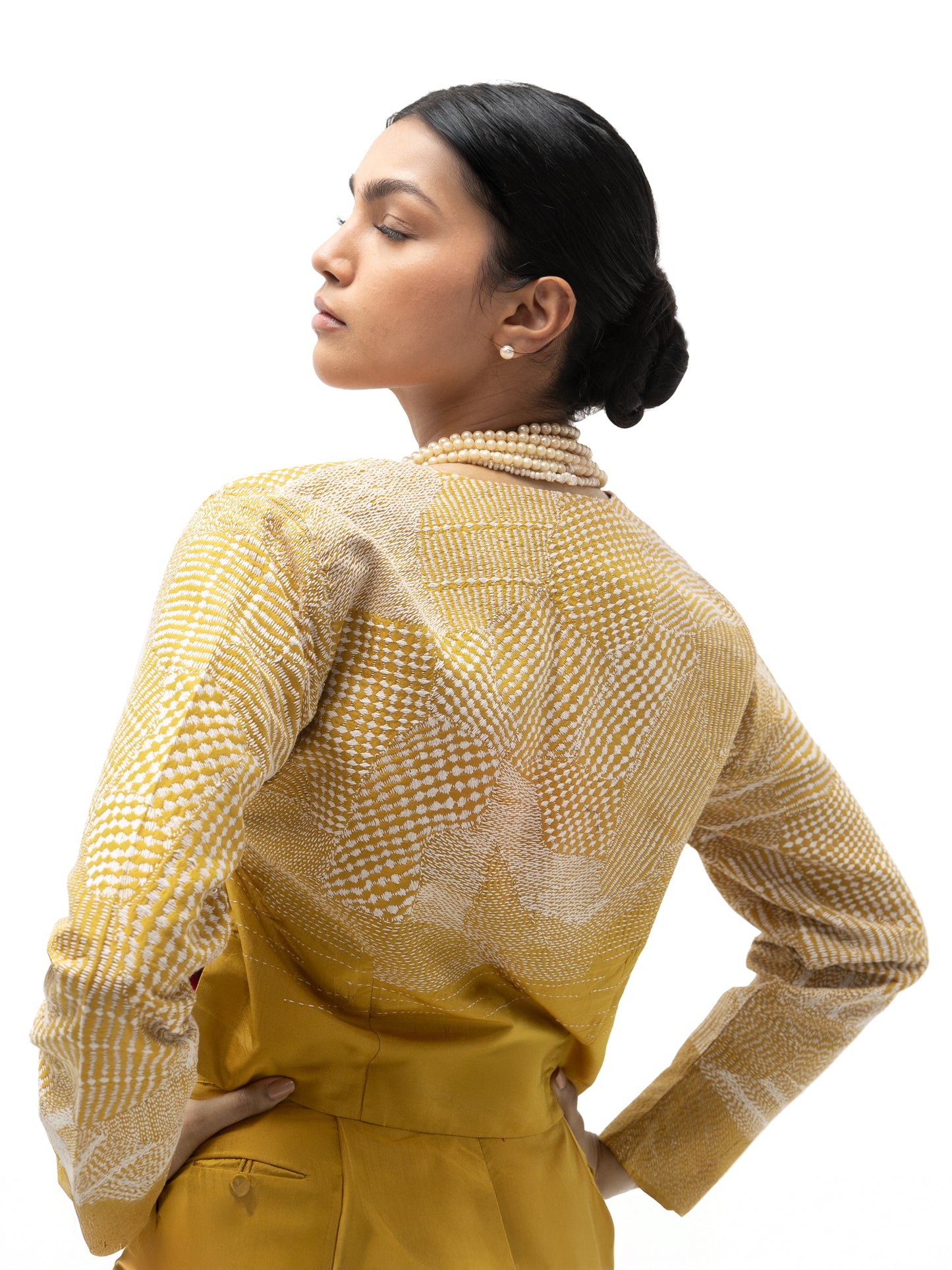 Silk Engineered Formal Overlap Pants – Yellow