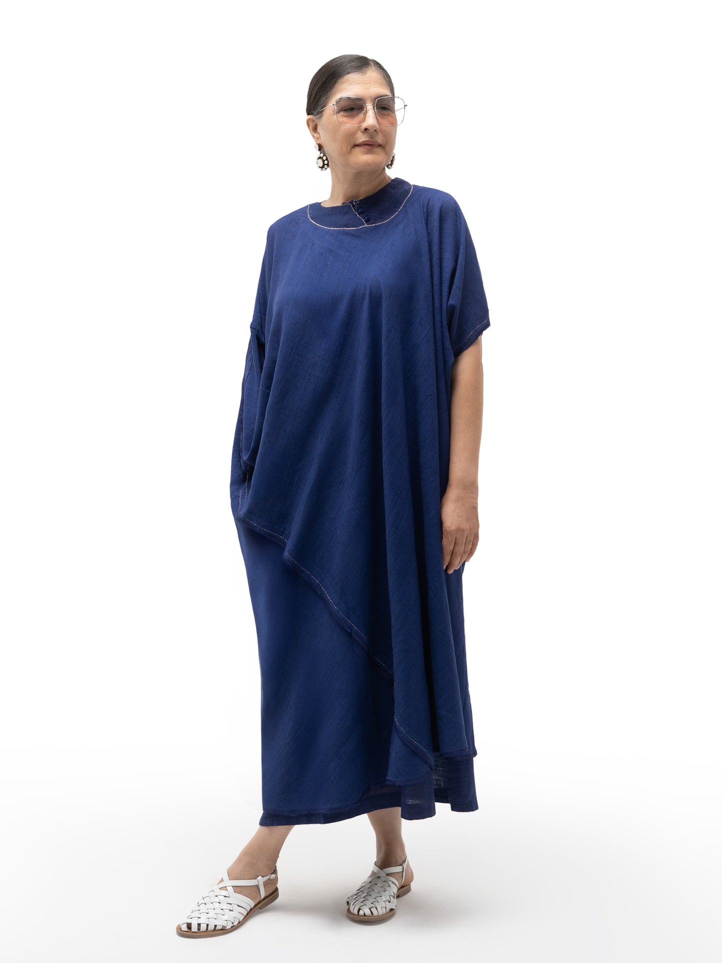 Hand Embroidered Gicha Silk Long Tunic – Indigo