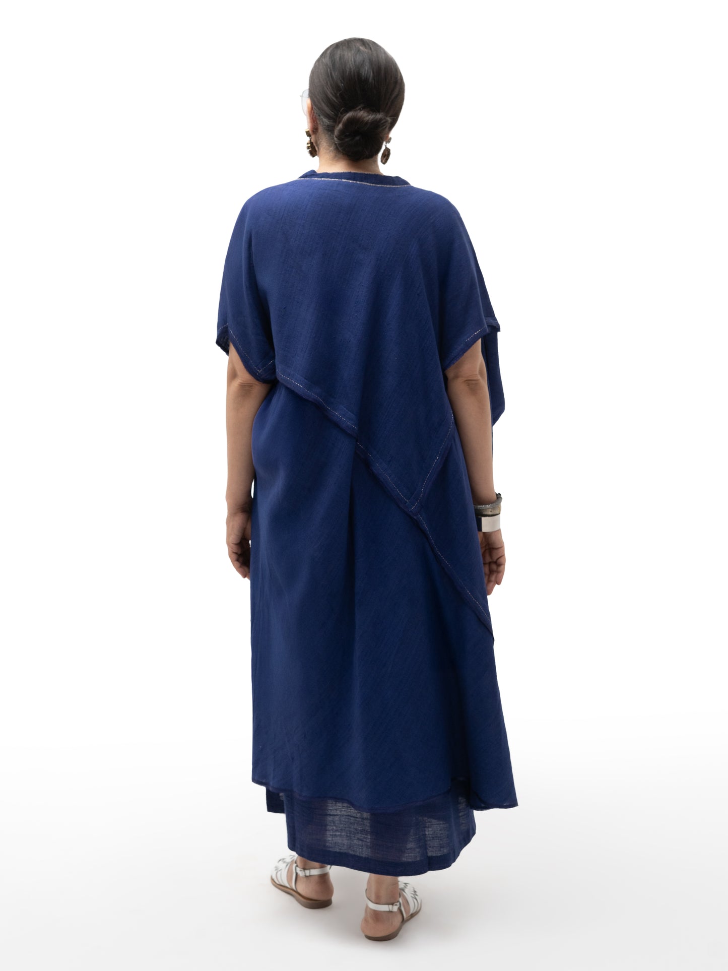 Hand Embroidered Gicha Silk Long Tunic – Indigo