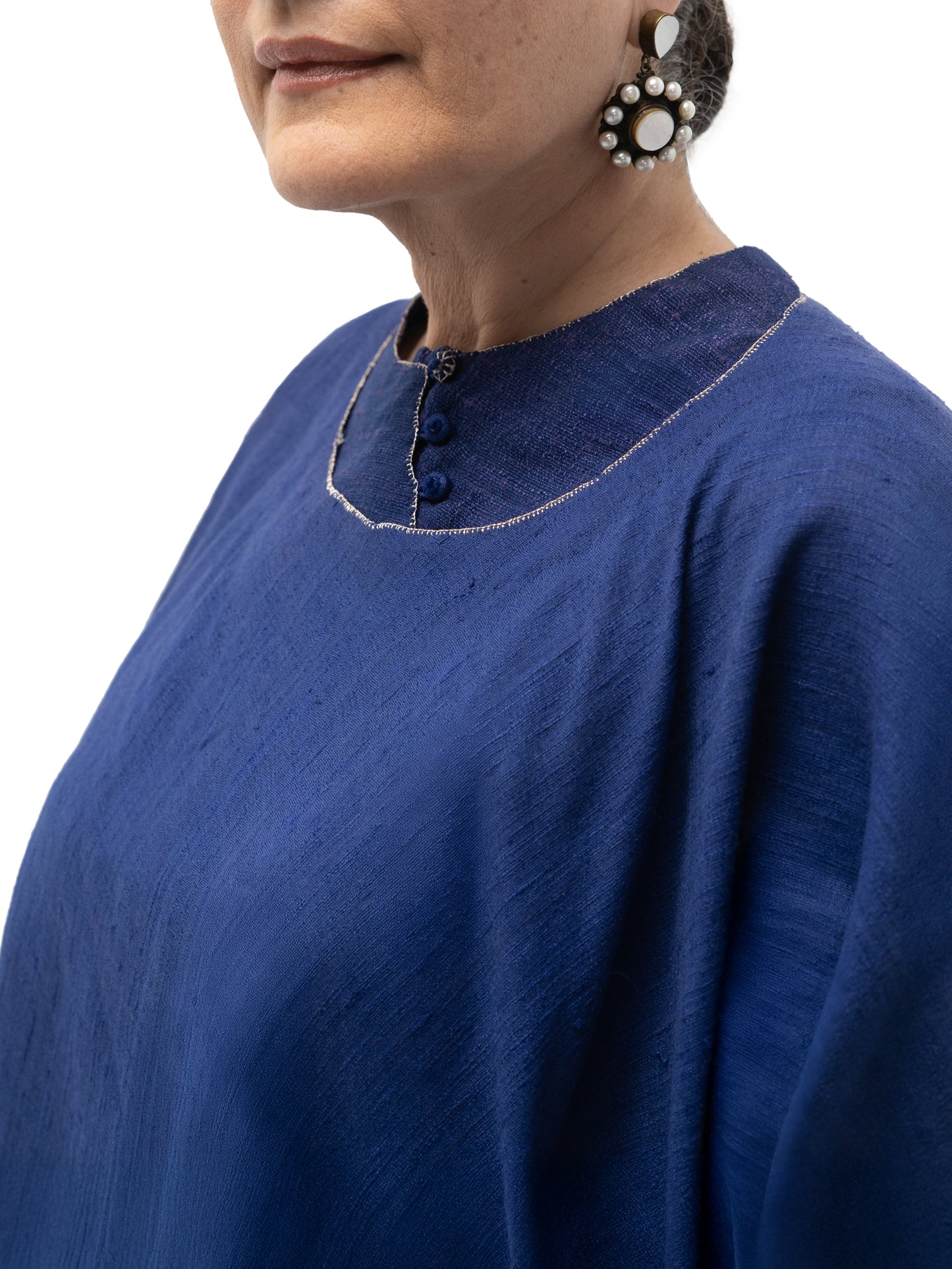 Hand Embroidered Gicha Silk Long Tunic – Indigo