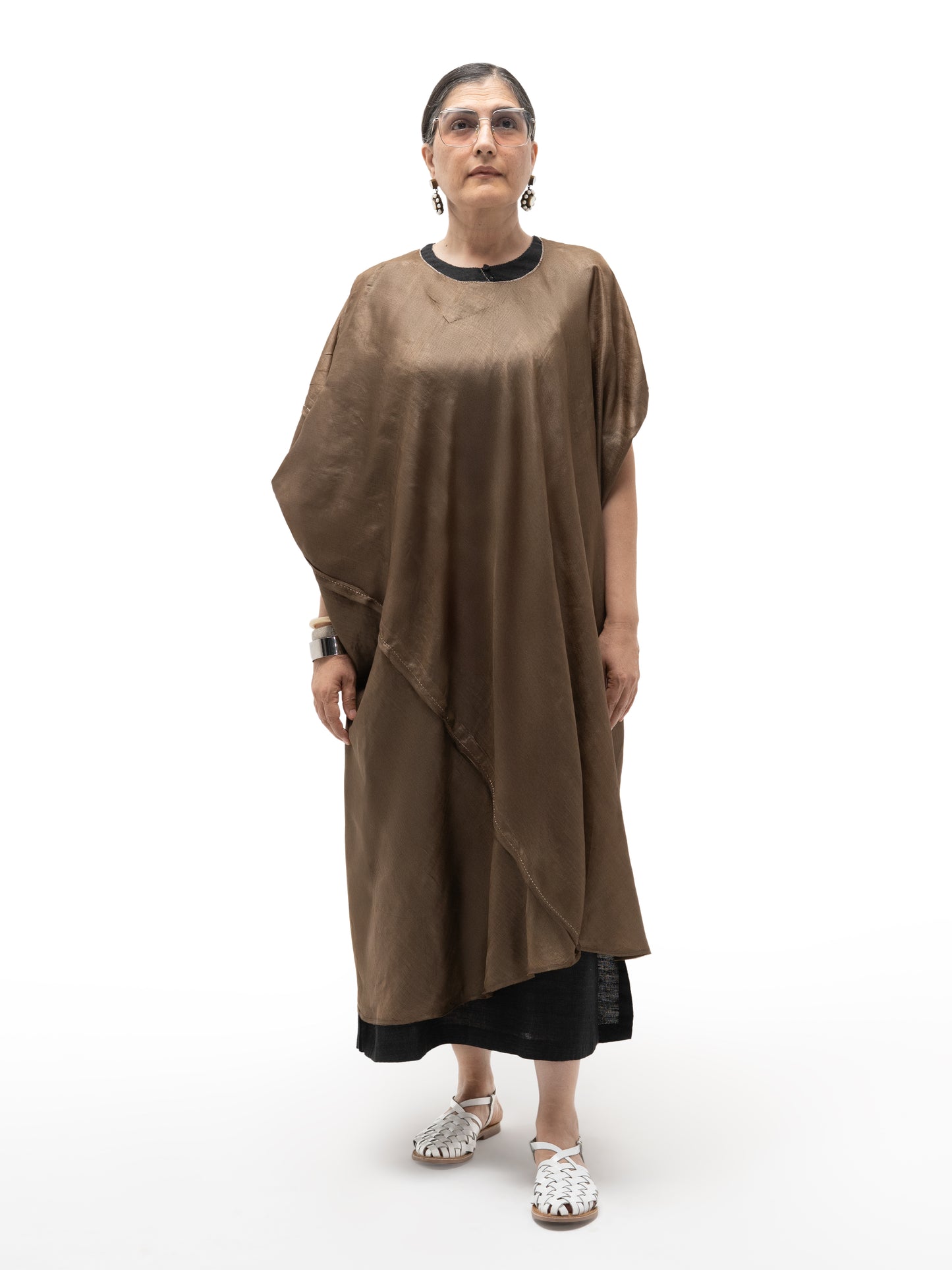 Hand Embroidered Gicha Silk Long Tunic – Black