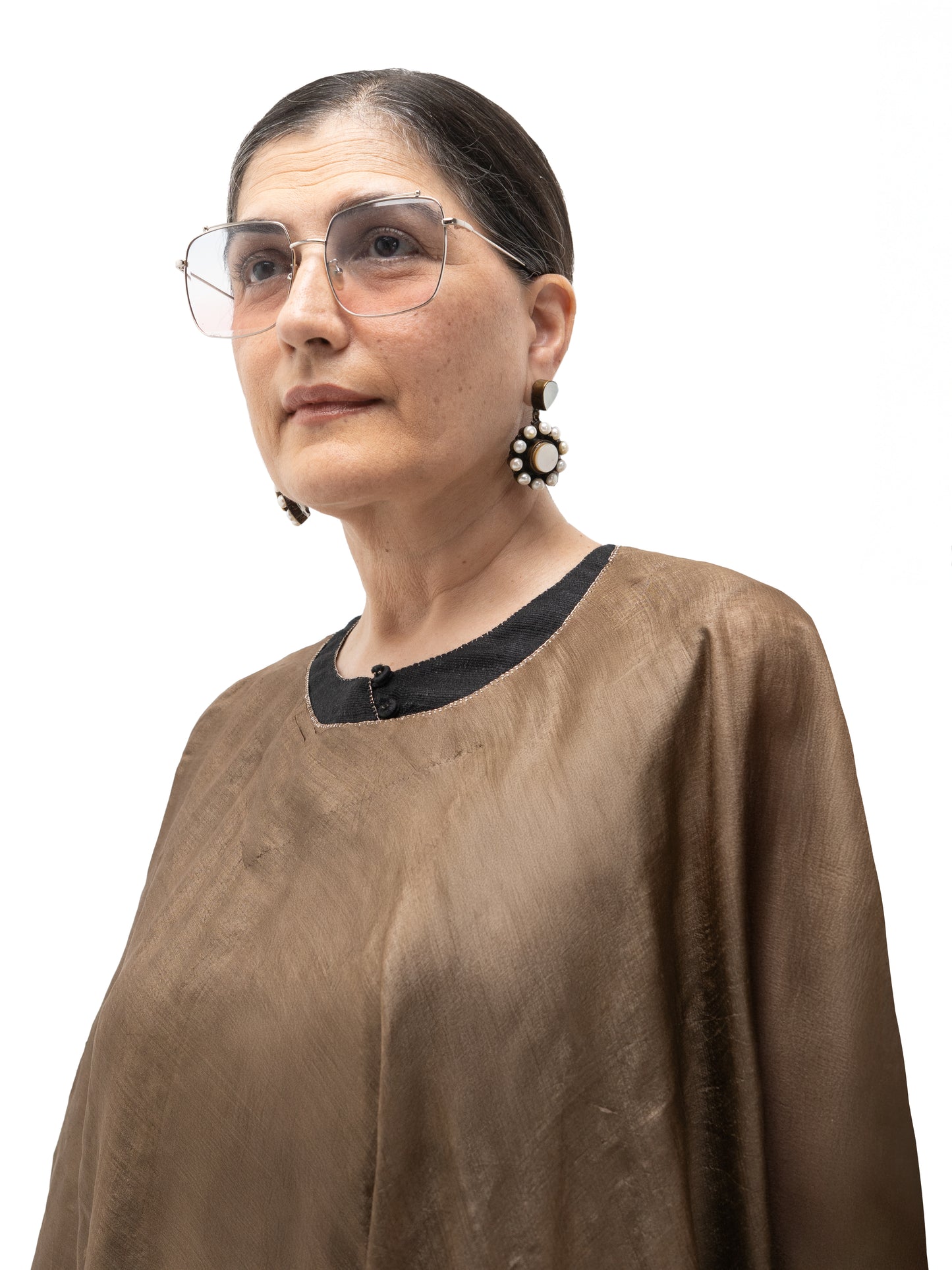 Hand Embroidered Gicha Silk Long Tunic – Black