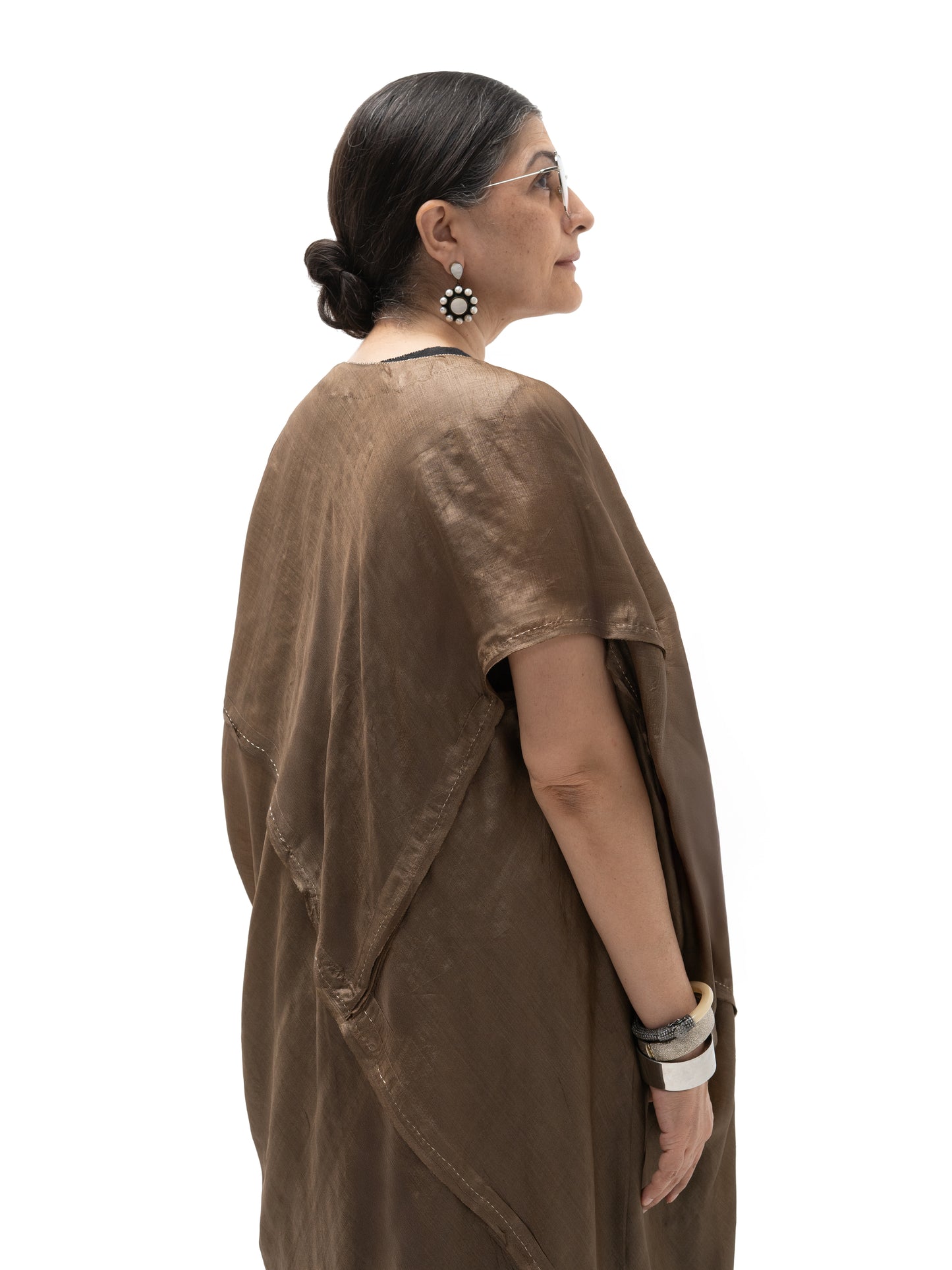 Hand Embroidered Gicha Silk Long Tunic – Black