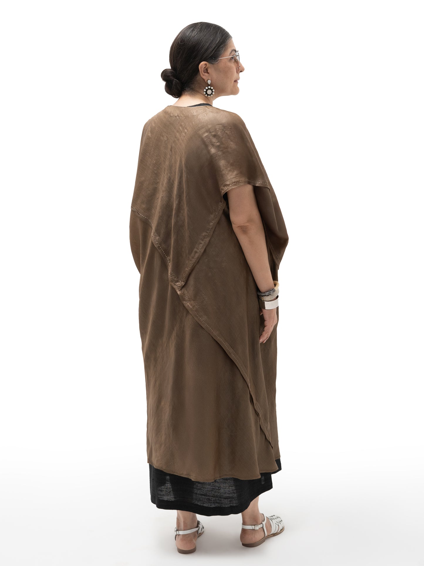 Hand Embroidered Gicha Silk Long Tunic – Black