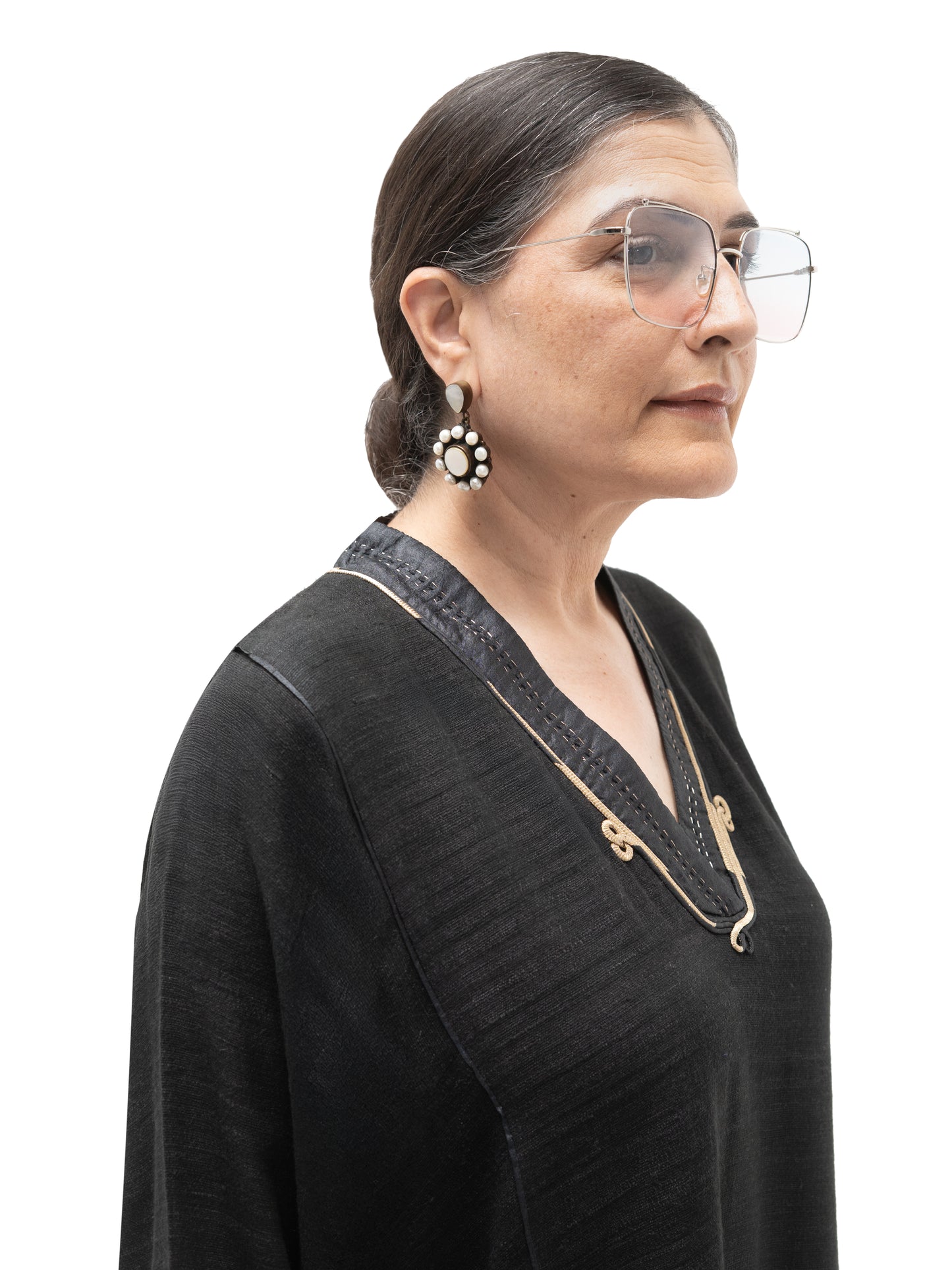 Hand Embroidered Gicha Silk Feron – Black