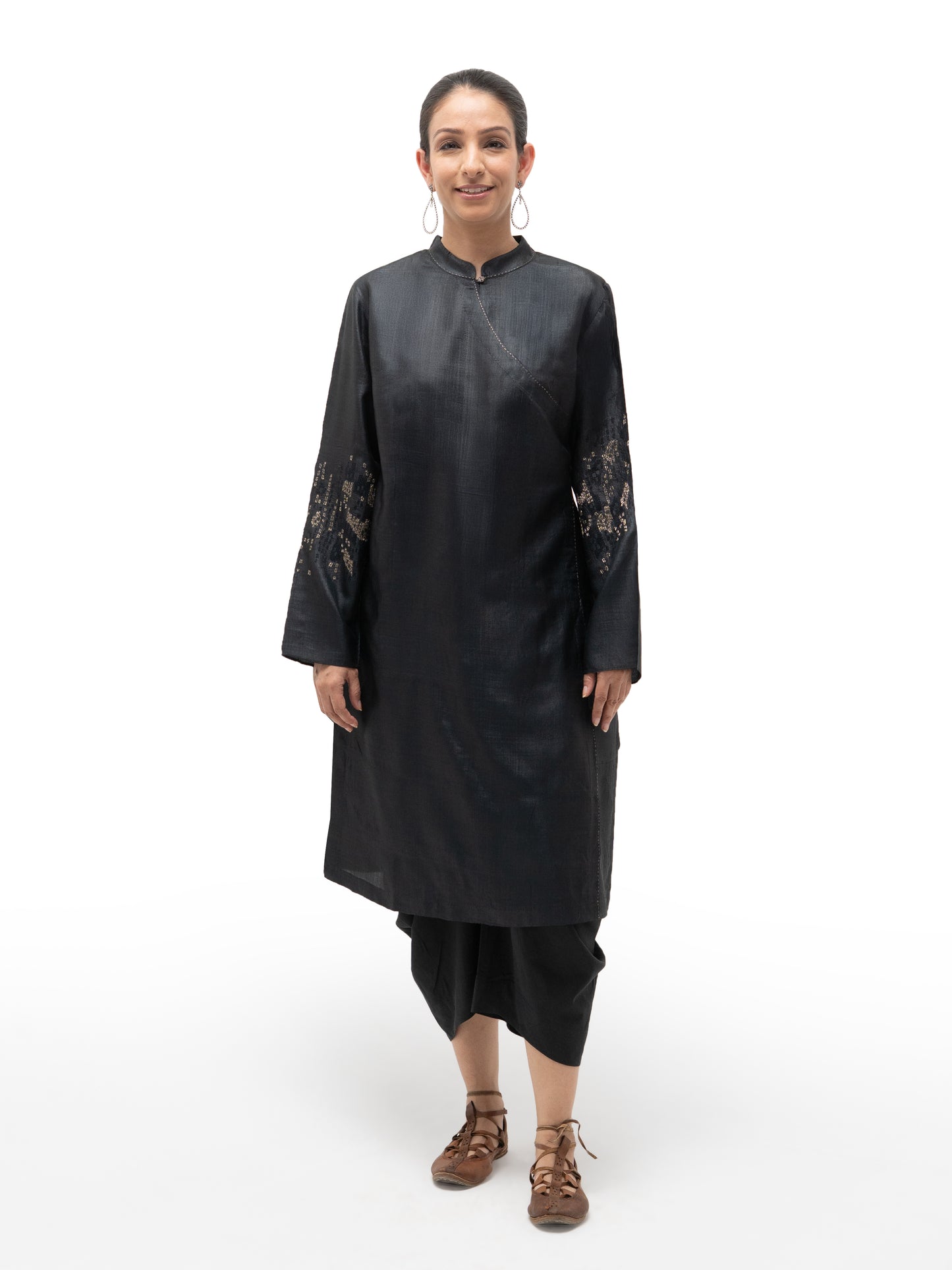 Hand Embroidered Overlap Silk Tunic with Slip