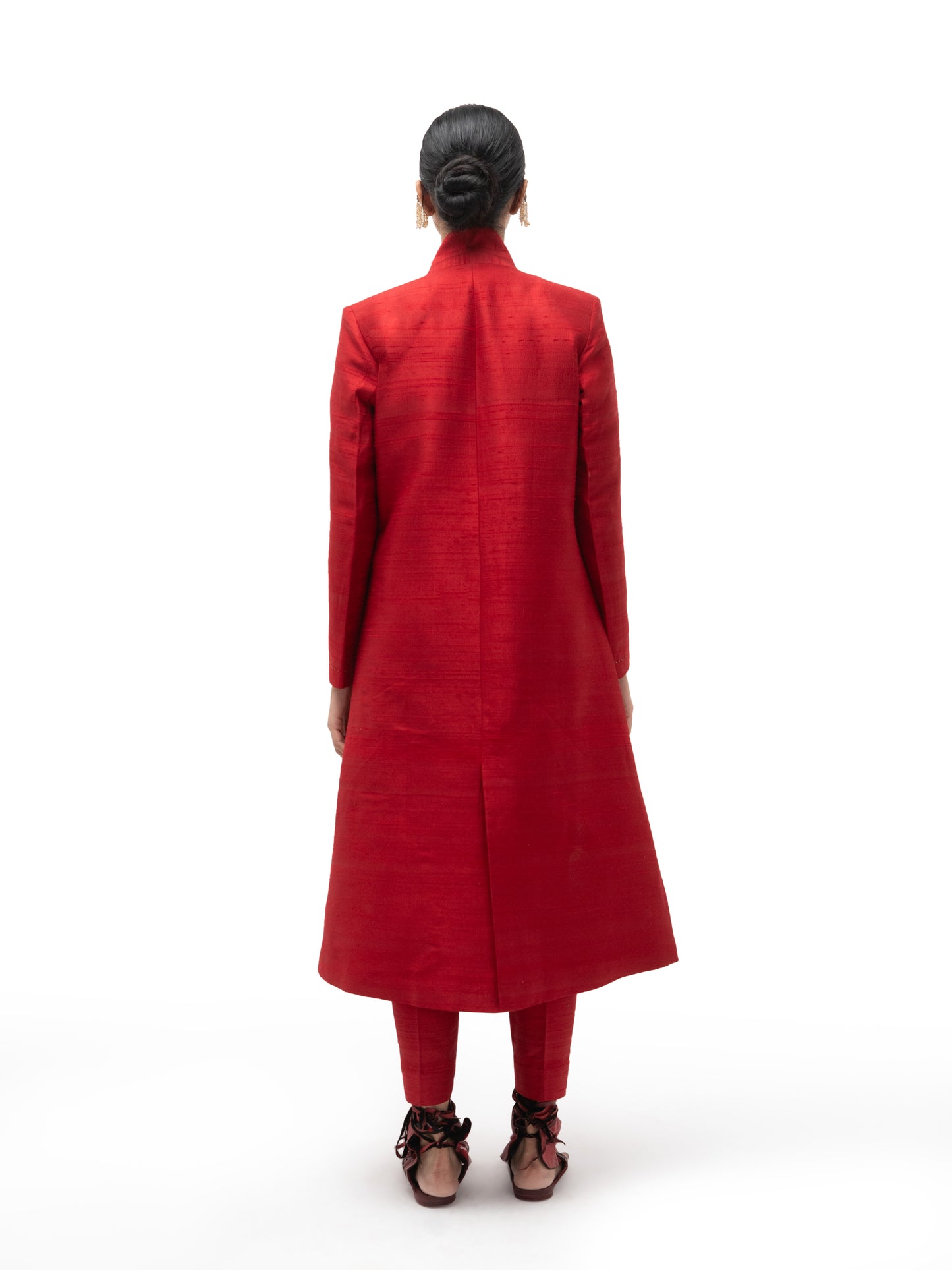 Silk Long Overlap Structured Jacket with Pants (Set)