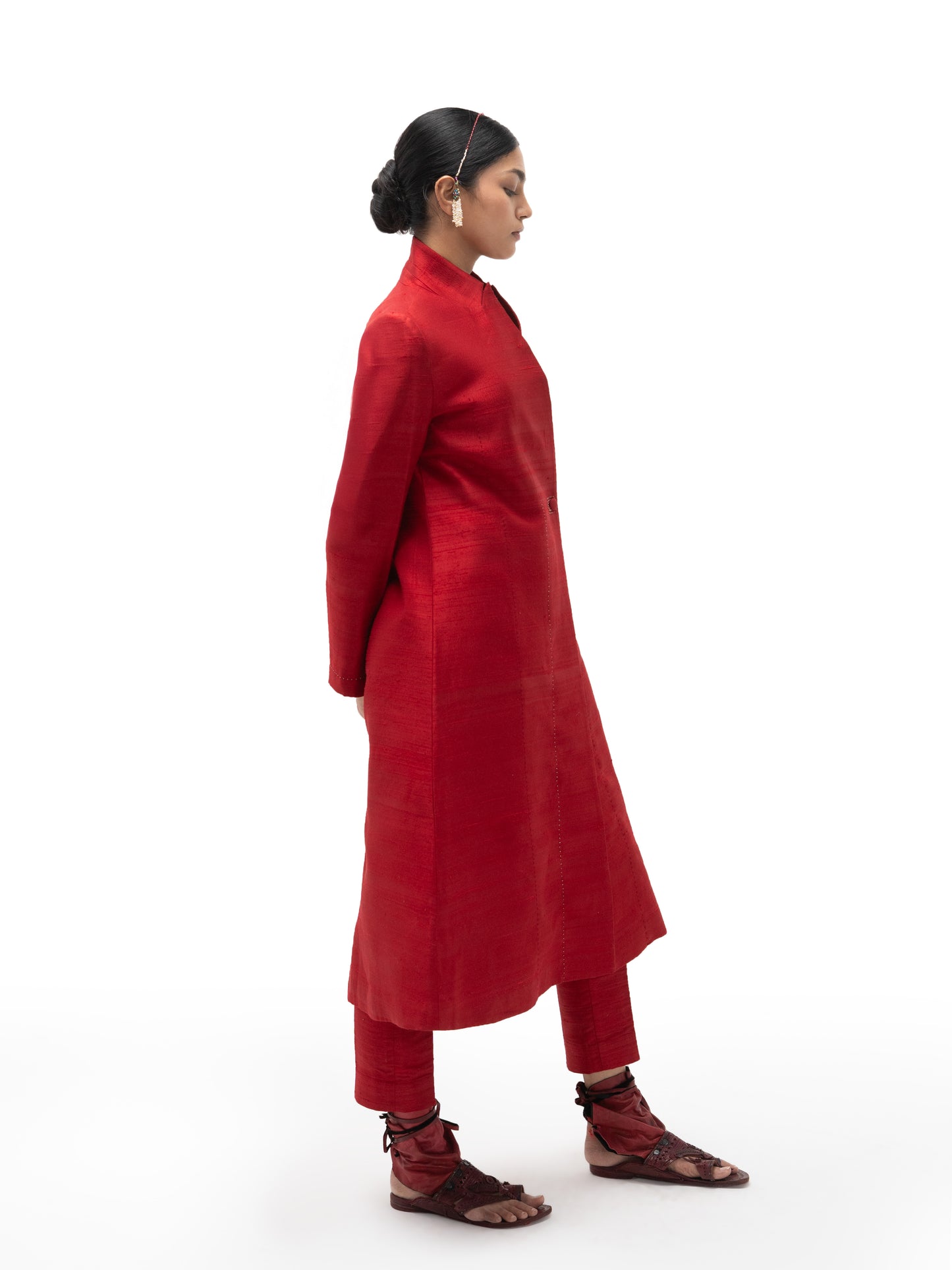 Silk Long Overlap Structured Jacket with Pants (Set)
