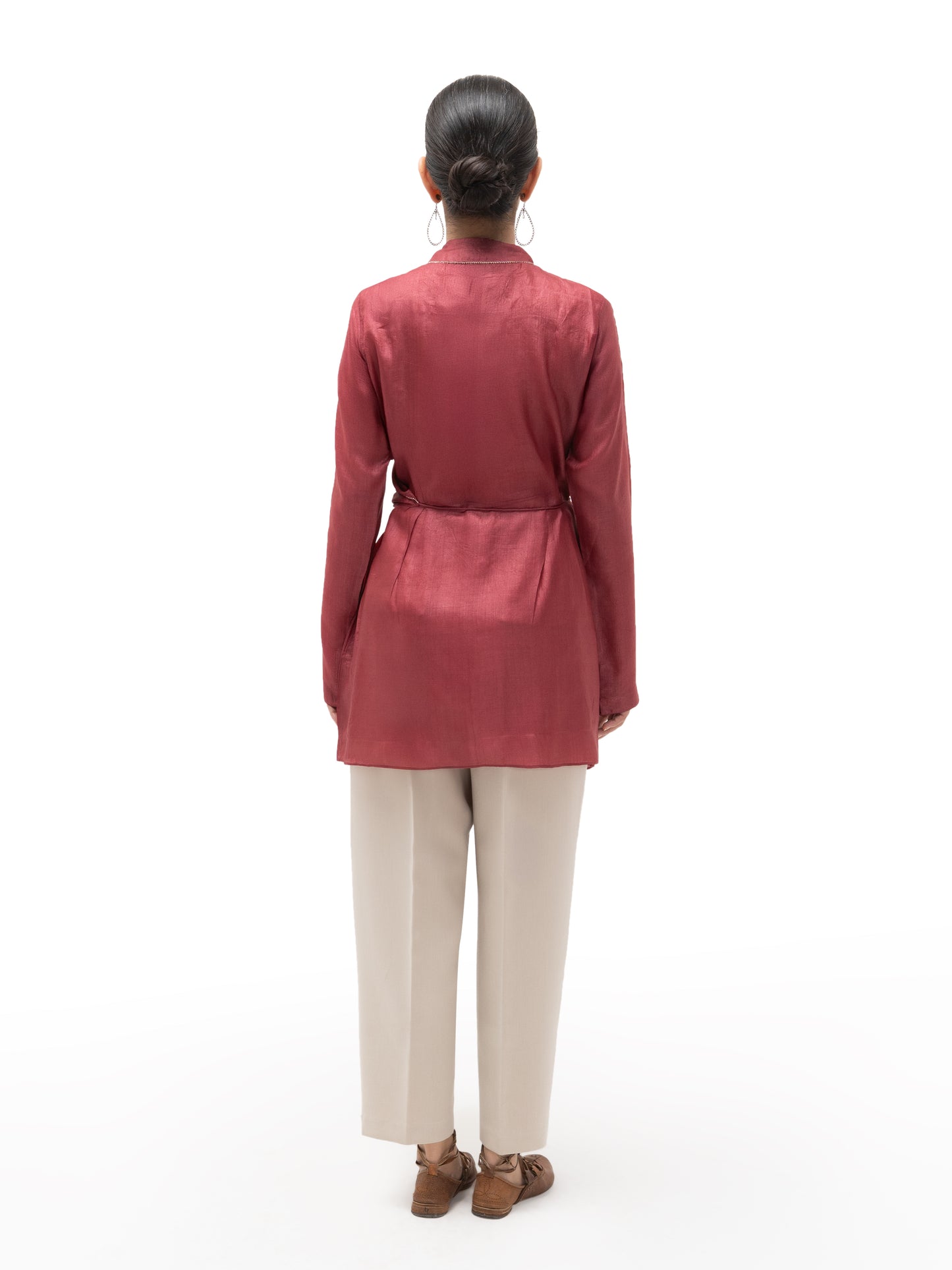 Hand Embroidered Silk Double Collar Overlap Top