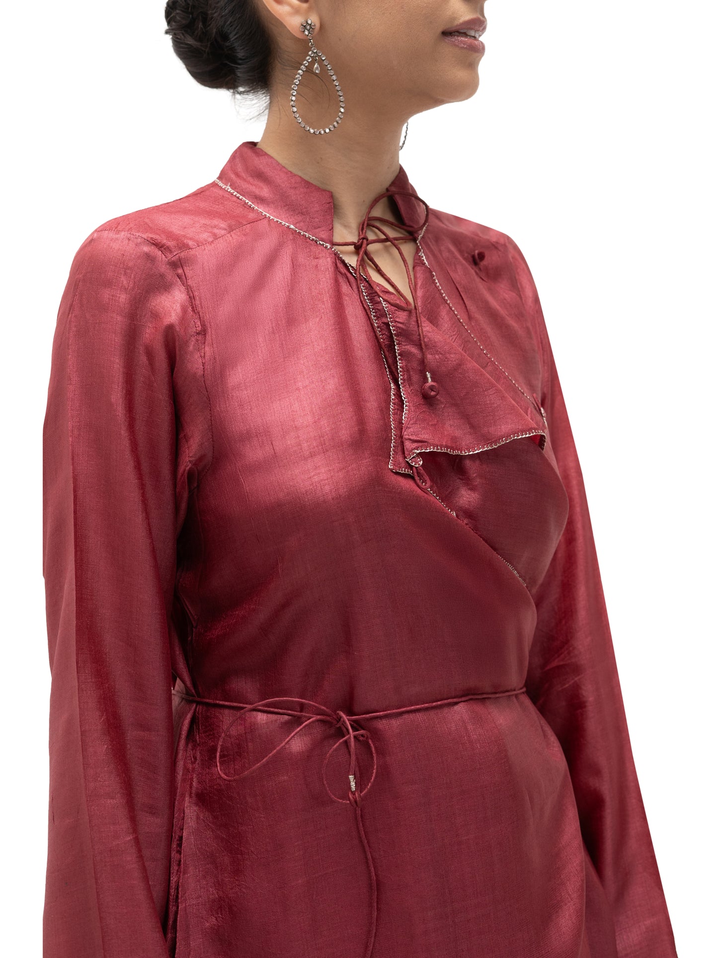 Hand Embroidered Silk Double Collar Overlap Top