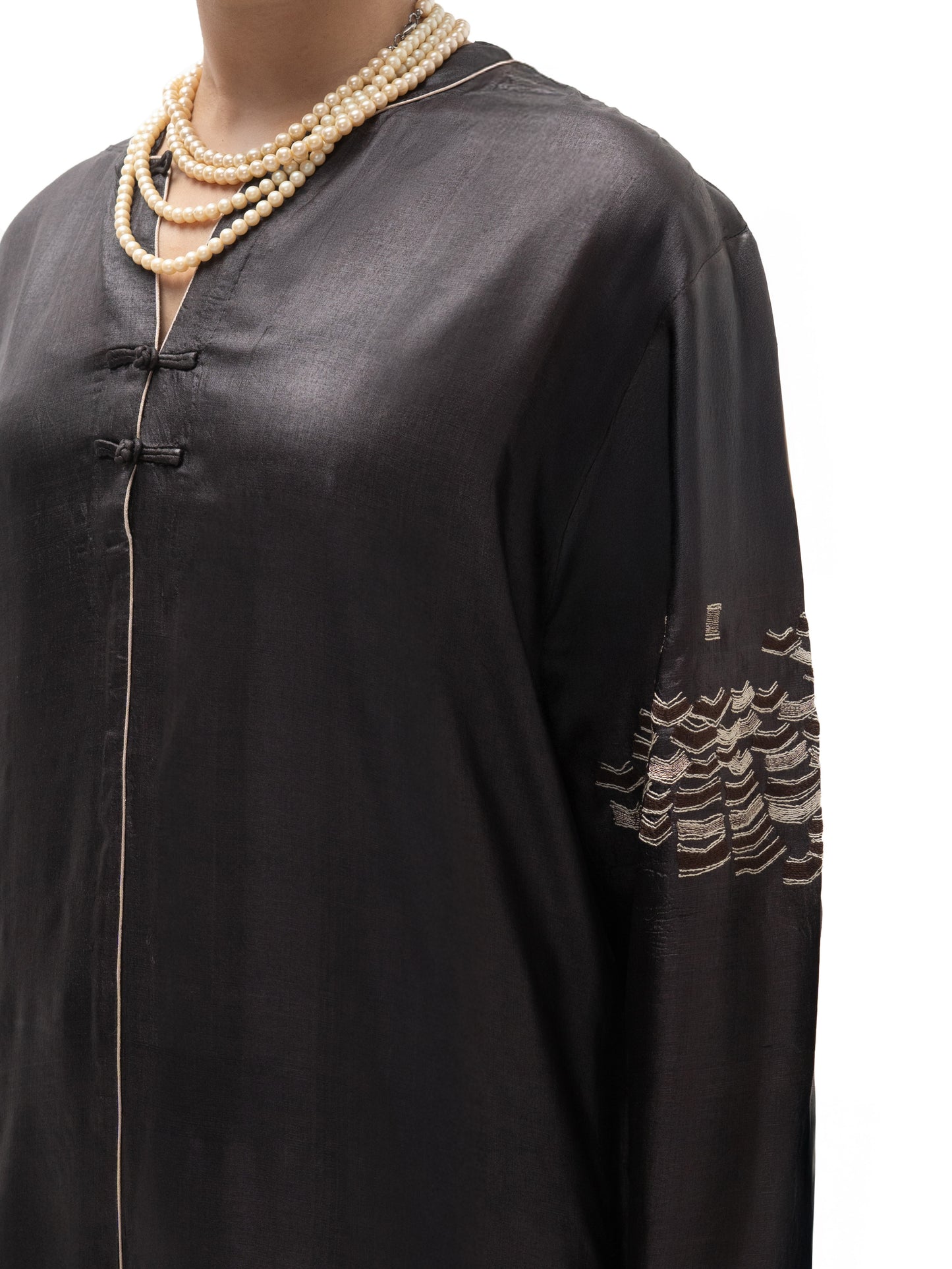 Hand Embroidered Long Straight Silk Tunic – Dark Chocolate