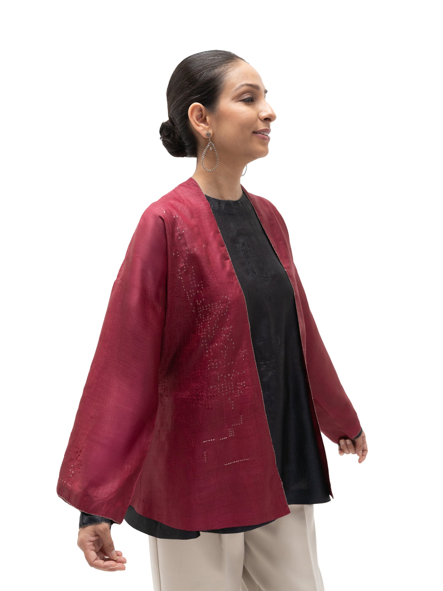 Hand Embroidered Square Dot Silk Kimono Jacket with Top (Set)