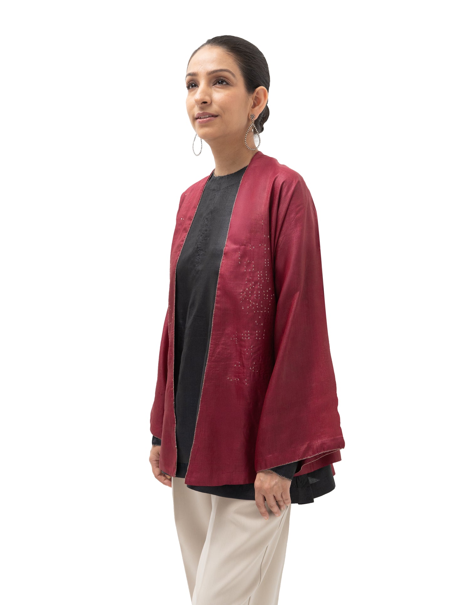 Hand Embroidered Square Dot Silk Kimono Jacket with Top (Set)