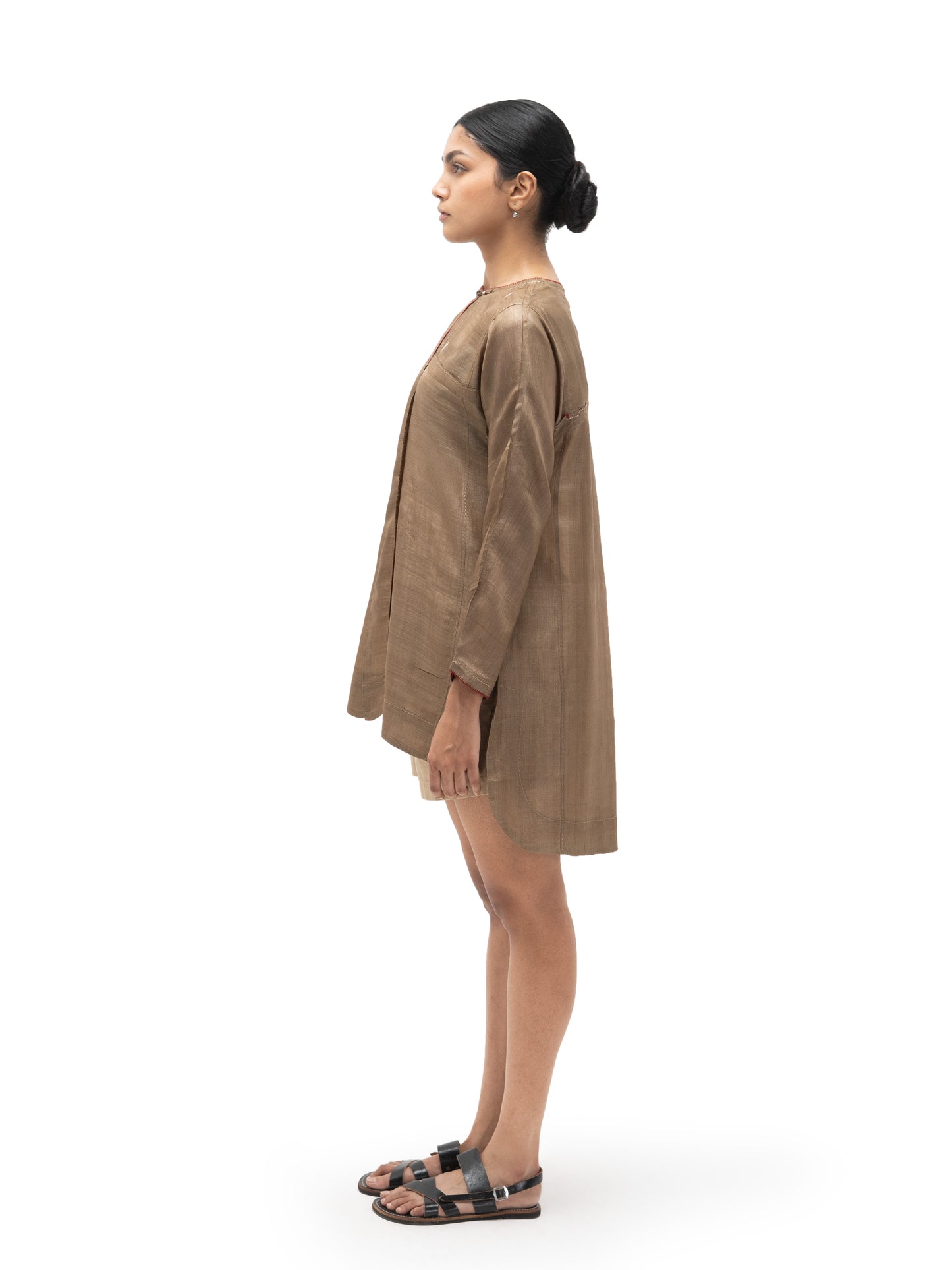 Hand Embroidered Tussar Silk Pleated Top