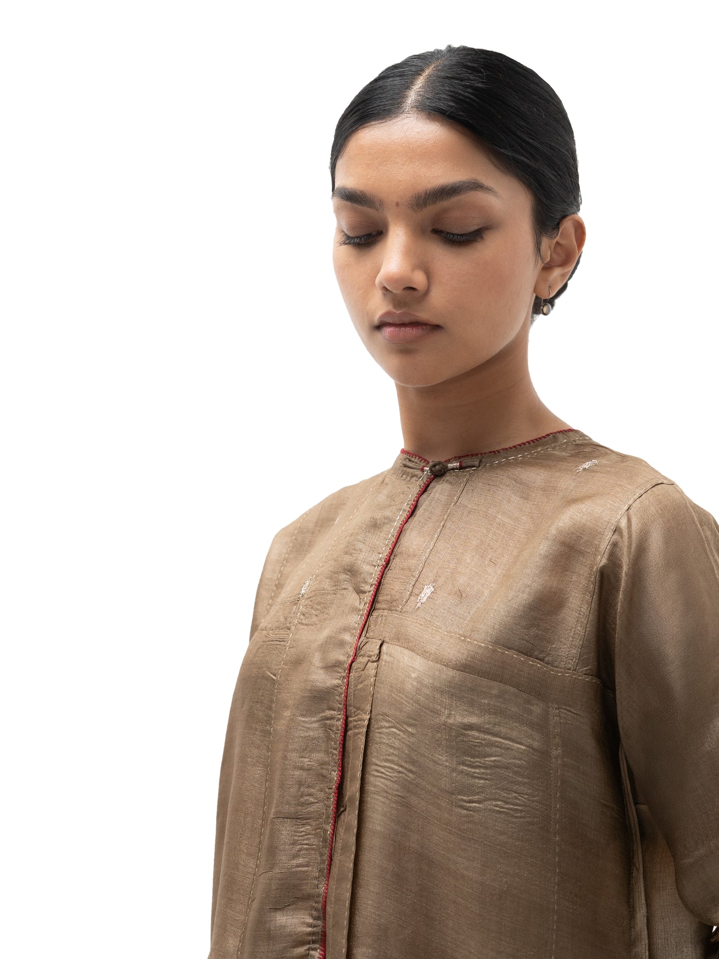 Hand Embroidered Tussar Silk Pleated Top