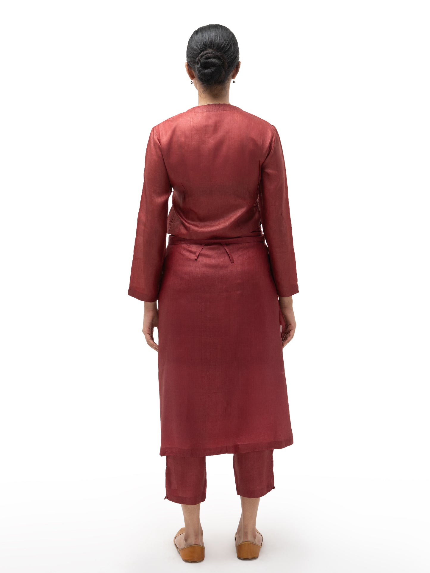 Hand Embroidered Silk Overlap Blouse with Wrap Pants (Set)