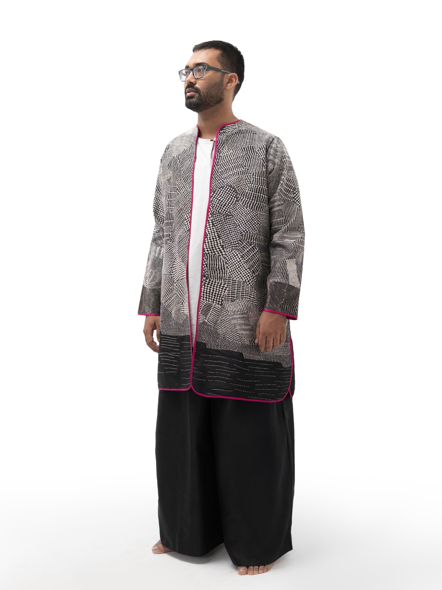 Hand Embroidered Silk Unisex Straight Jacket – Black