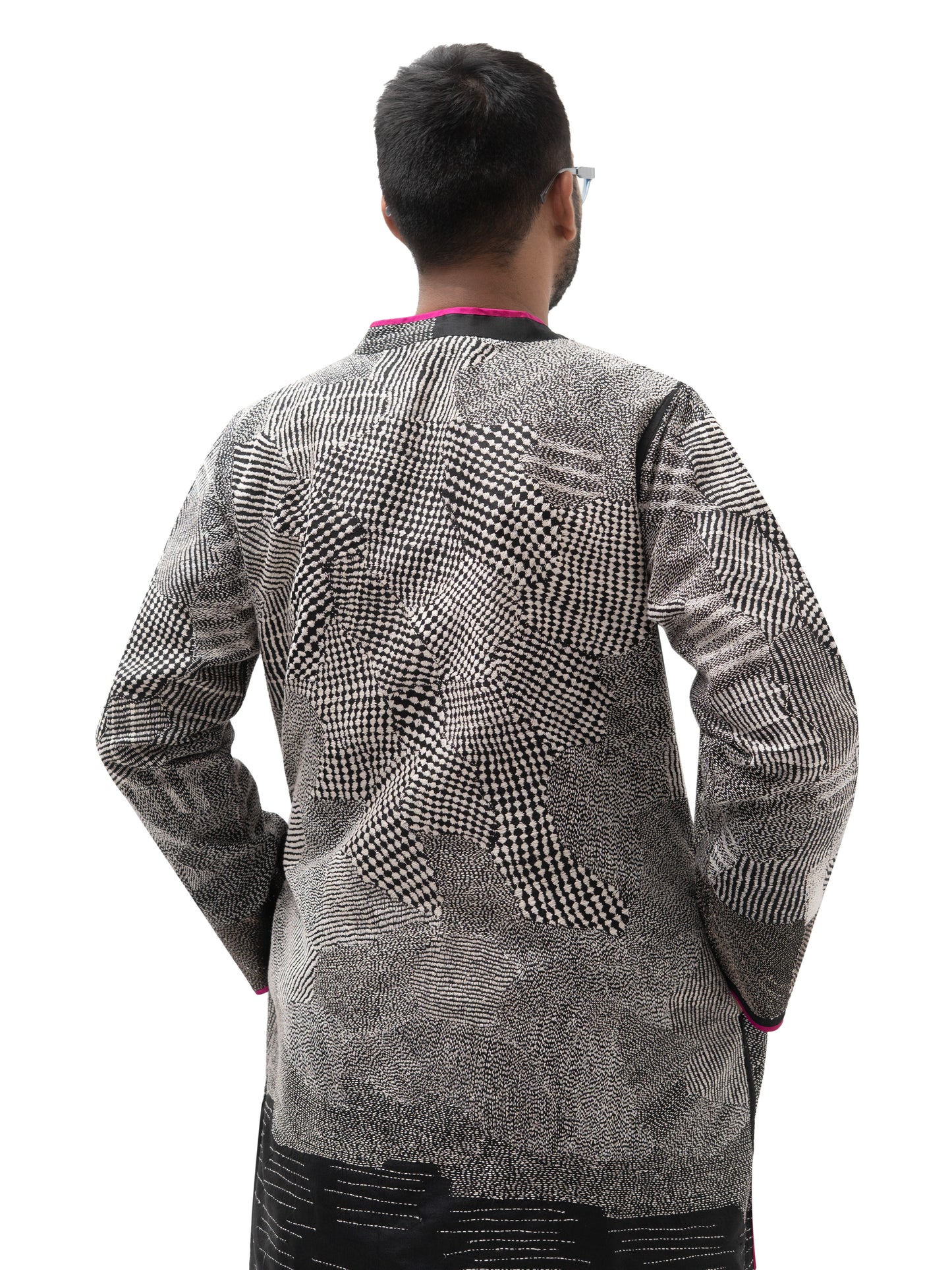 Hand Embroidered Silk Unisex Straight Jacket – Black