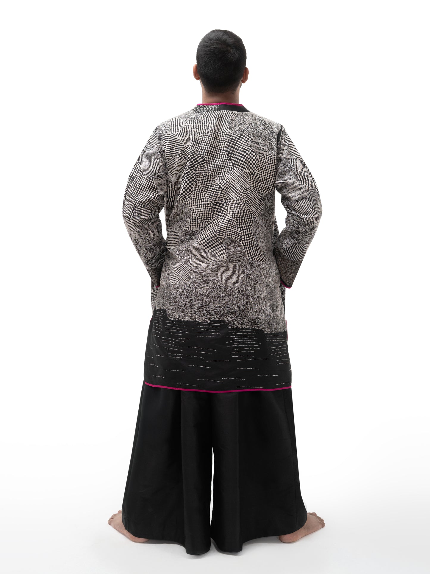 Hand Embroidered Silk Unisex Straight Jacket – Black