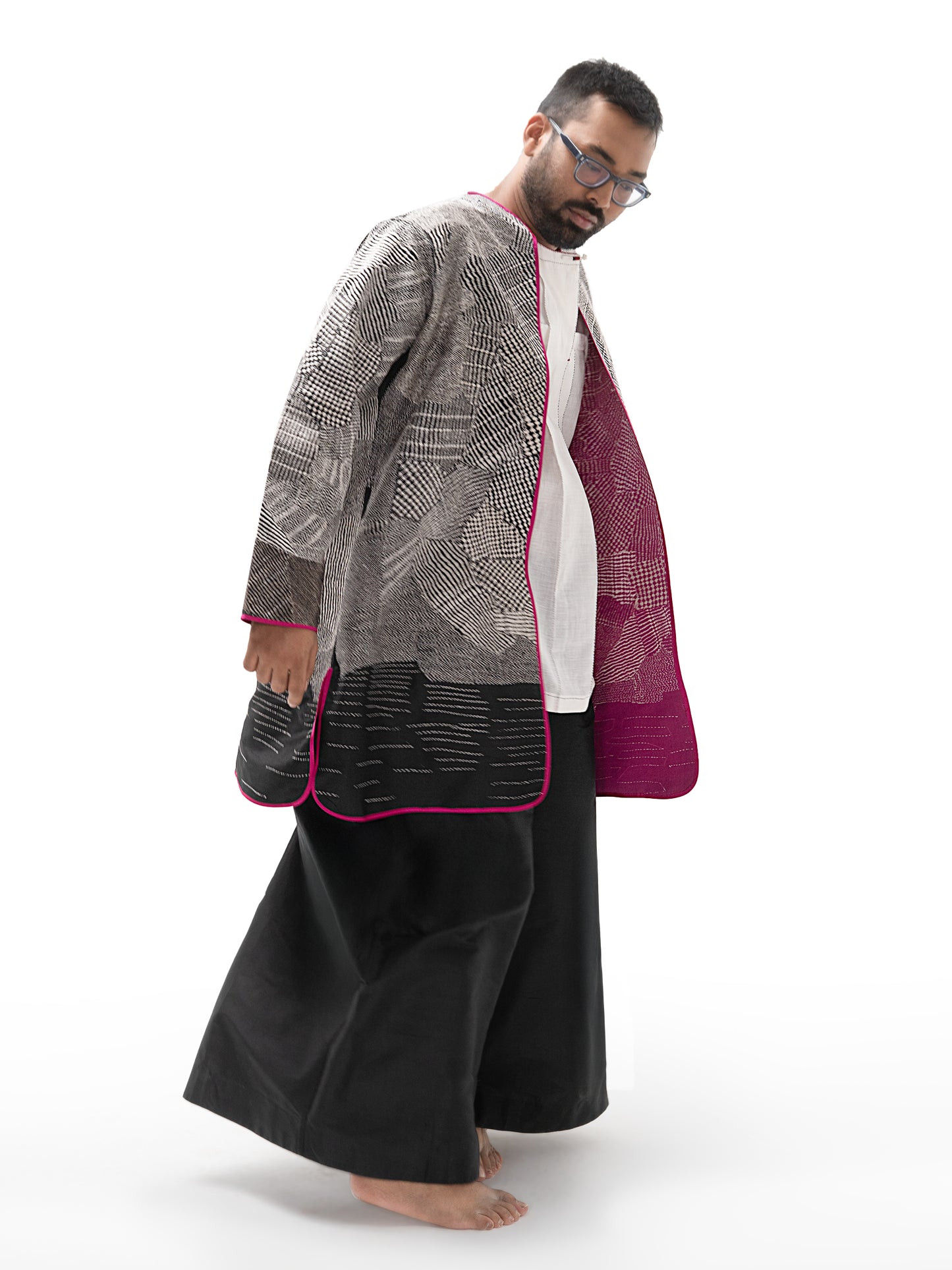 Hand Embroidered Silk Unisex Straight Jacket – Black
