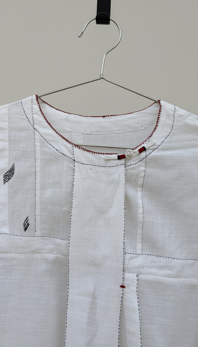 Hand Embroidered Tussar Silk Pleated Top