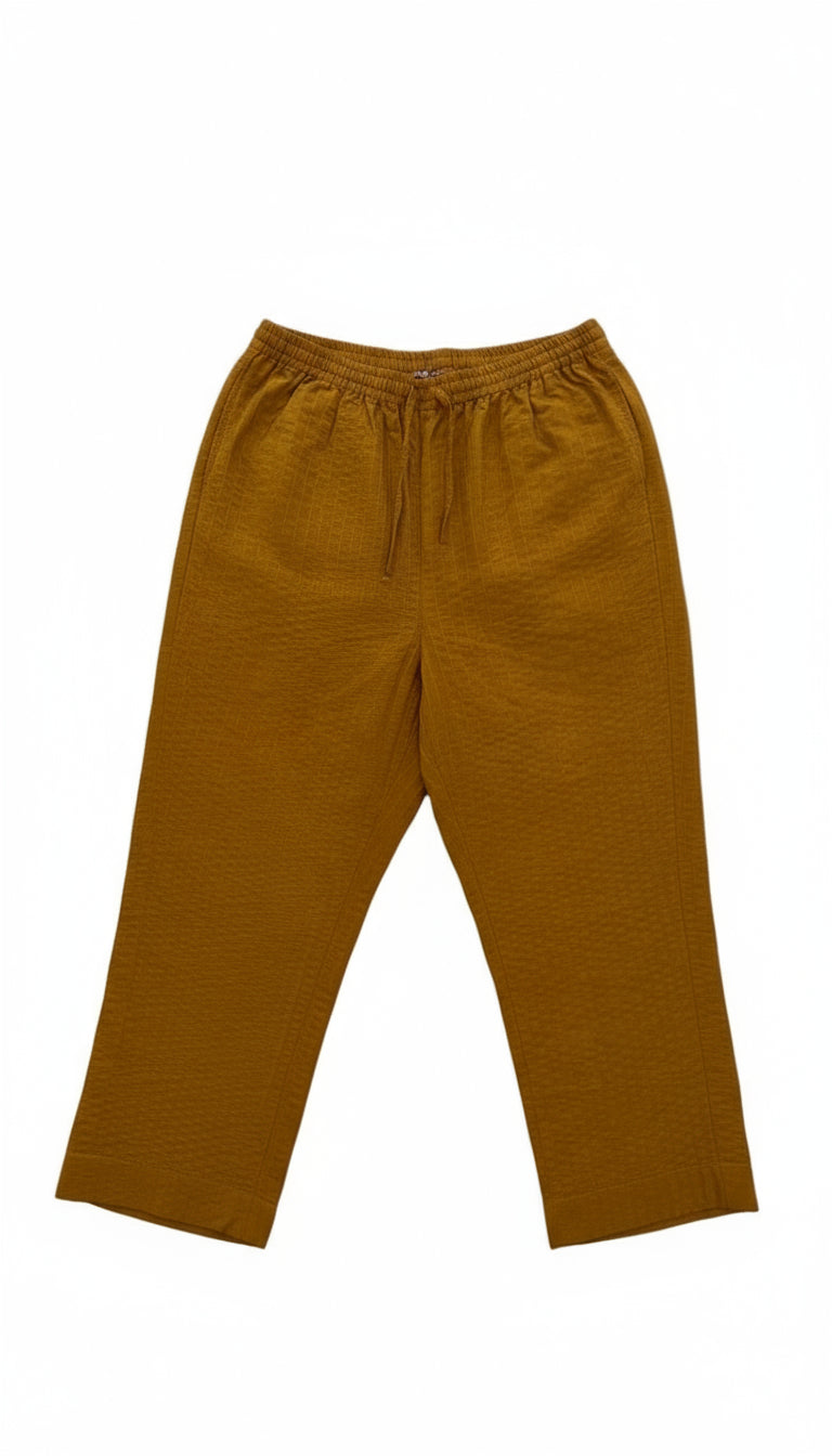 Silk Drawstring Straight Pants with Stitch Details – Yellow