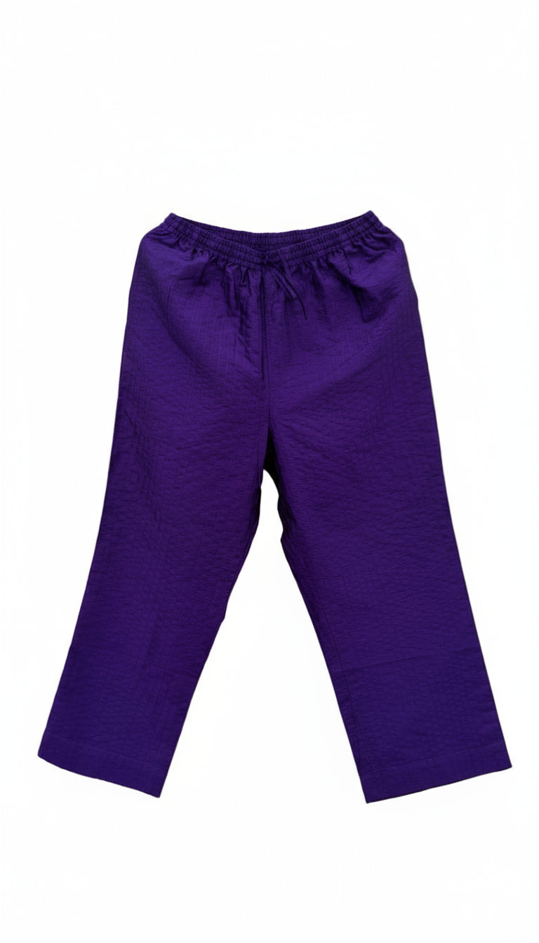 Silk Drawstring Straight Pants with Stitch Details – Purple