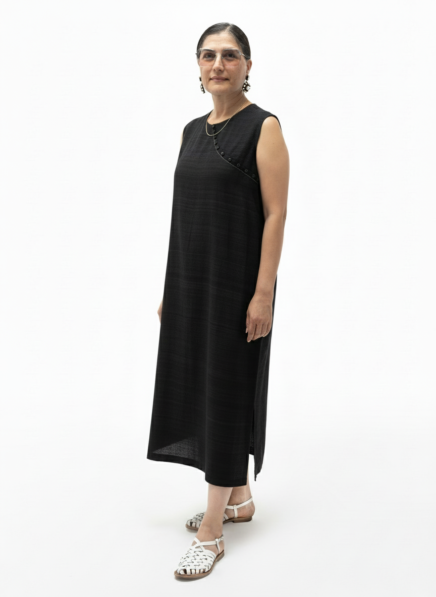 Hand Embroidered Gicha Silk Long Tunic – Black