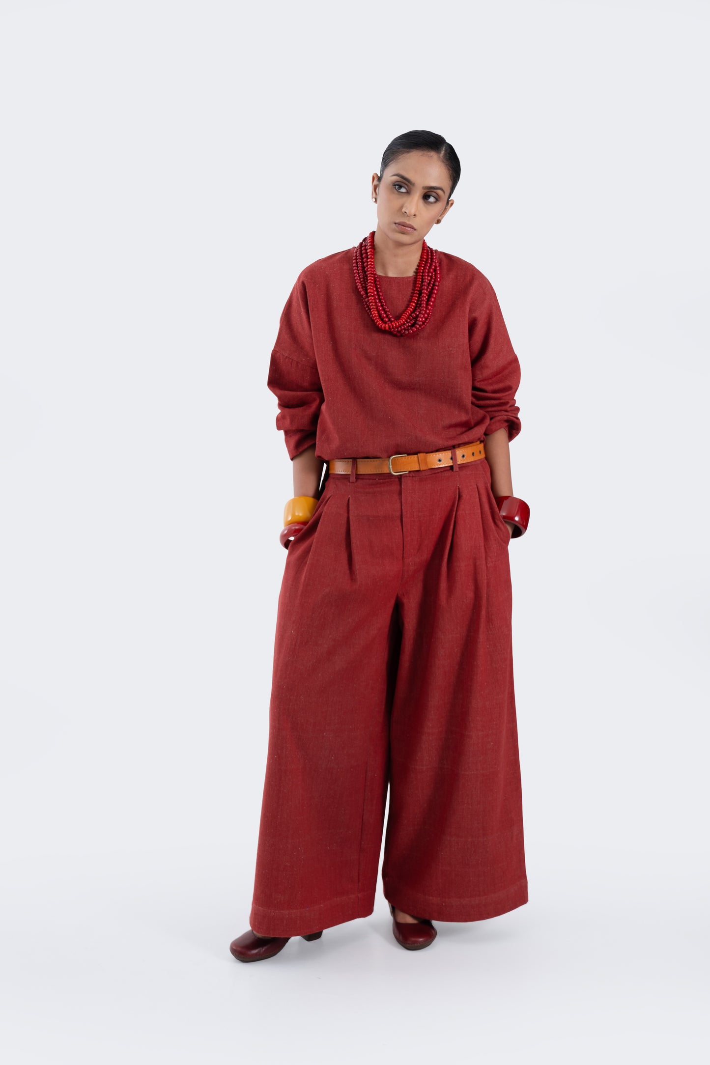 Red Natural Dyed Denim Square Top