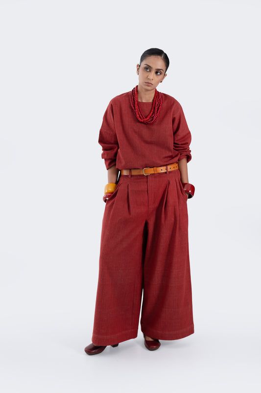 Red Natural Dyed Denim Square Top