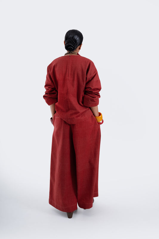 Red Natural Dyed Denim Square Top