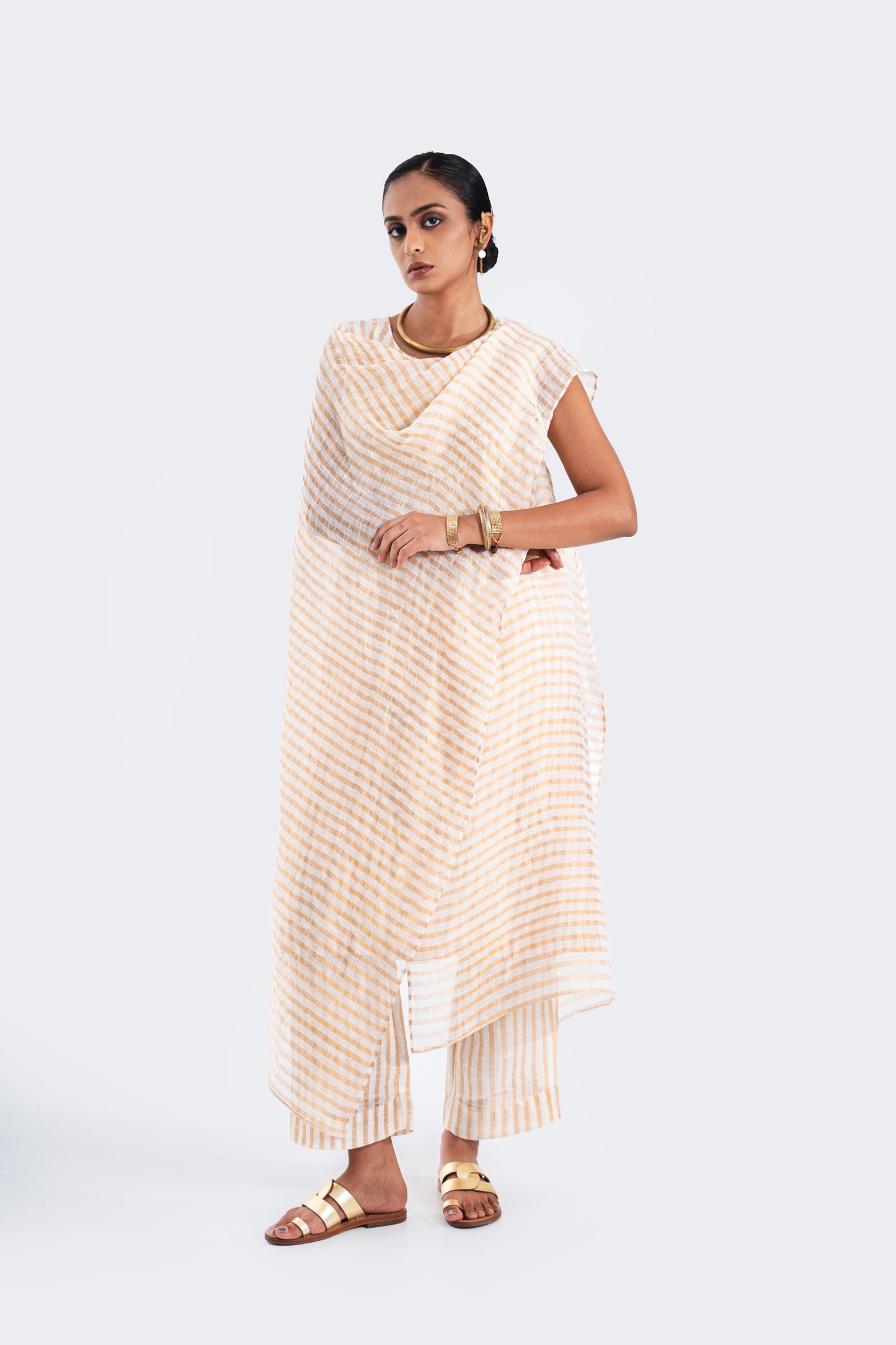 Drape Tunic Linen Zari Stripes