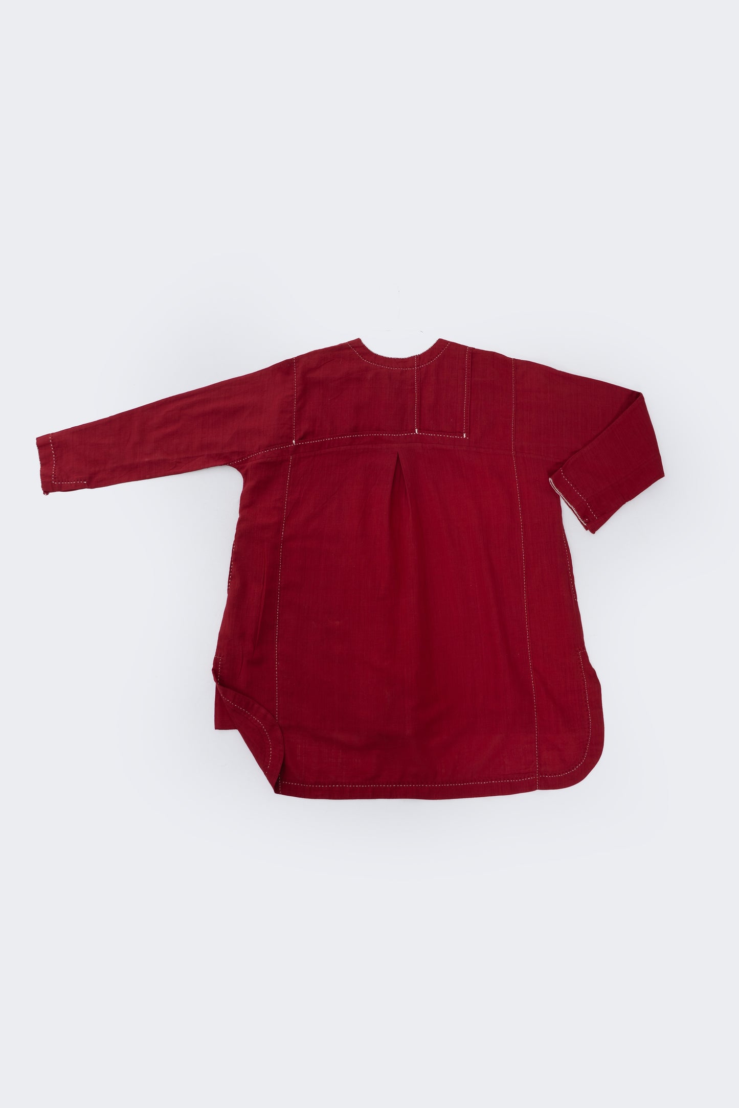 Pleated Hand-embroidered Tunic- Red