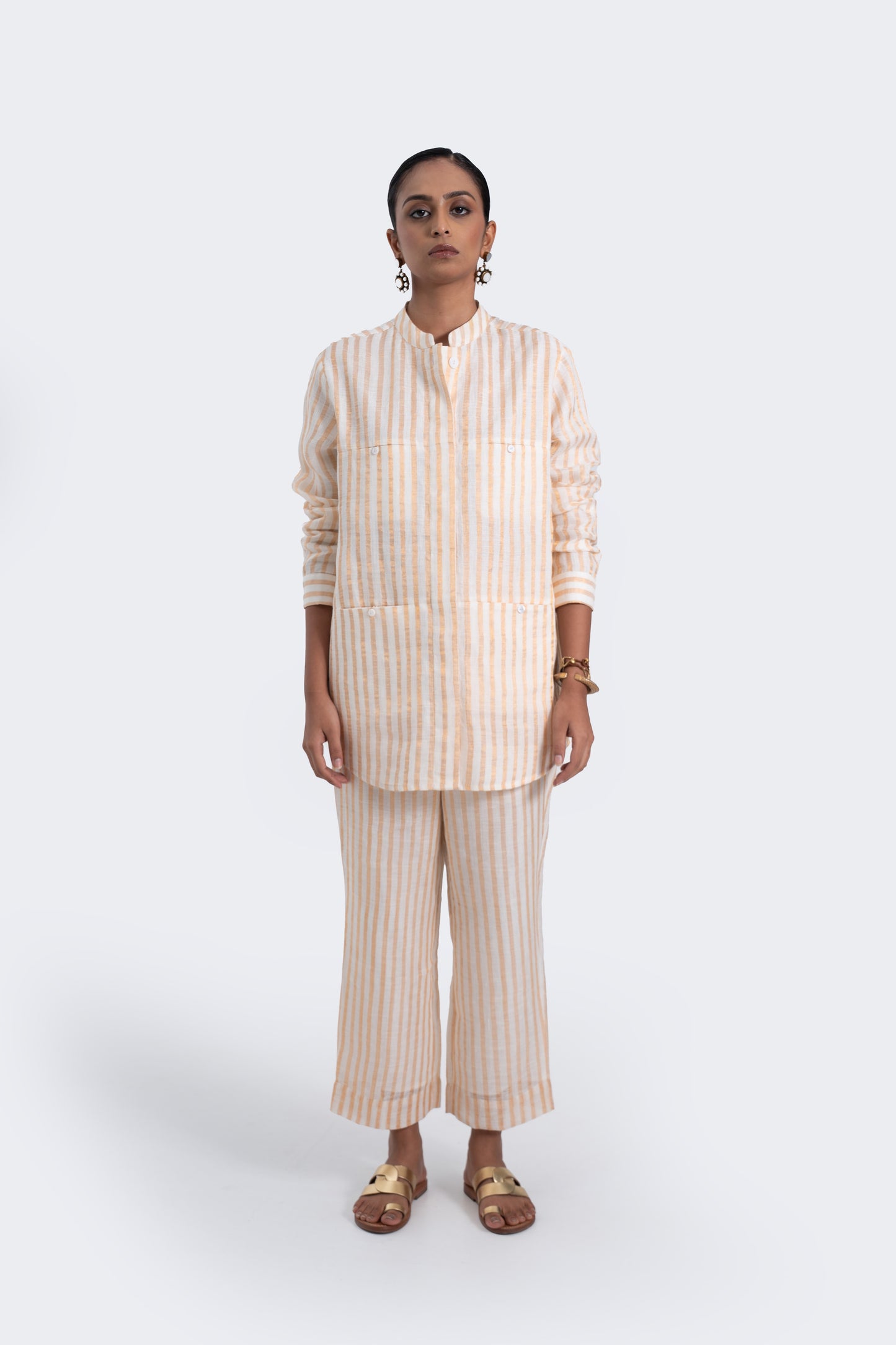 Zari Striped Linen Straight Pants